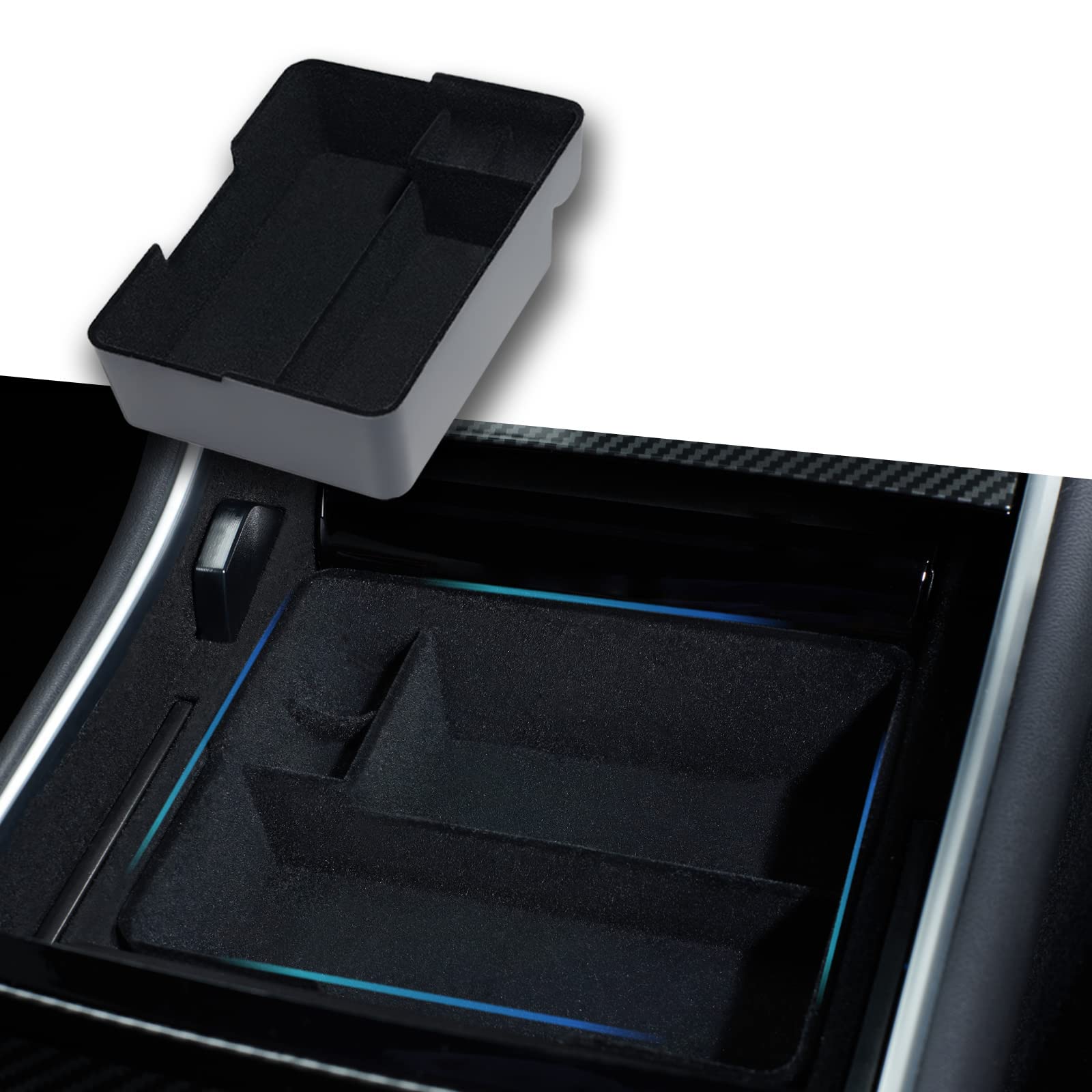 Nestour 2016-2020 Tesla Model 3 Model Y Center Console Organizer Tray Accessories, Upgrade Customized Storage Box, Premium Abs And Flocking Material With Sunglasses And Coin Holder