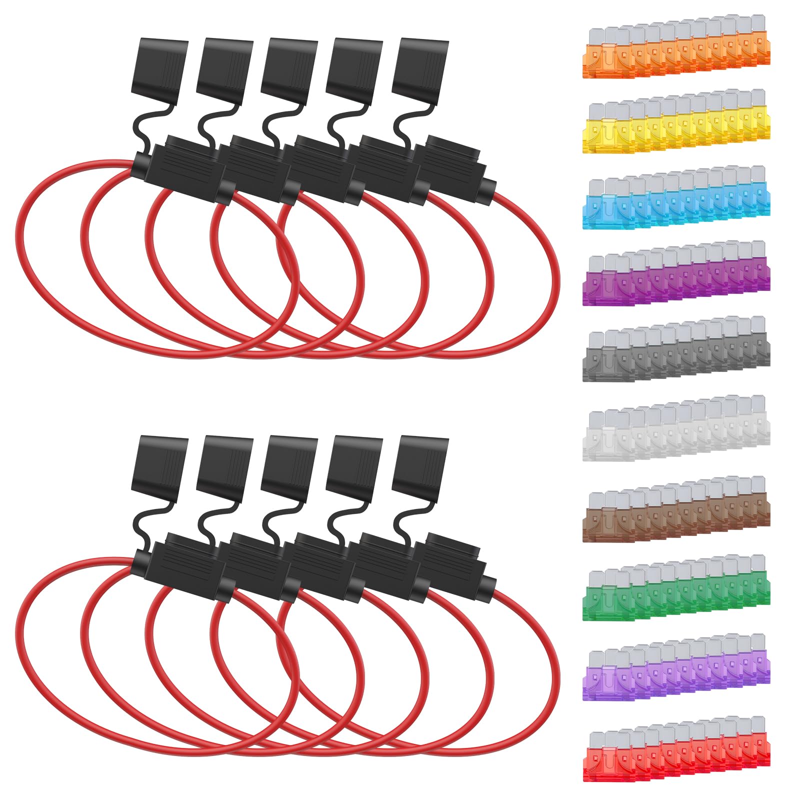Newdeli 10Pack 14Awg Inline Fuse Holder 12V Ato/Atc Waterproof In Line Fuse Holder With 100Pcs Standard Blade Fuse 2A/3A/5A/7.5A