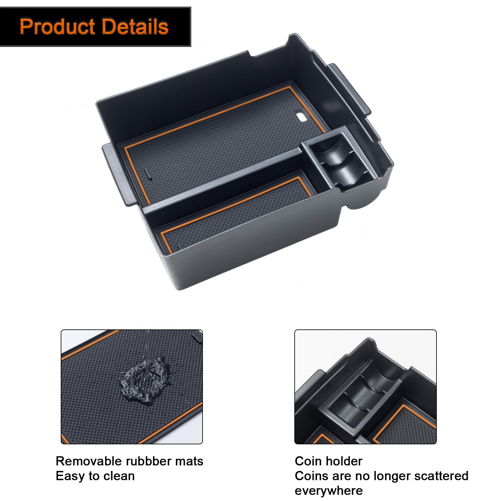 Topinstall Center Console Tray Compatible With 2022-2025 Ford Maverick Accessories, Xl Xlt Lariat Pickup Truck Organizer Armrest Box Coin Container-Black