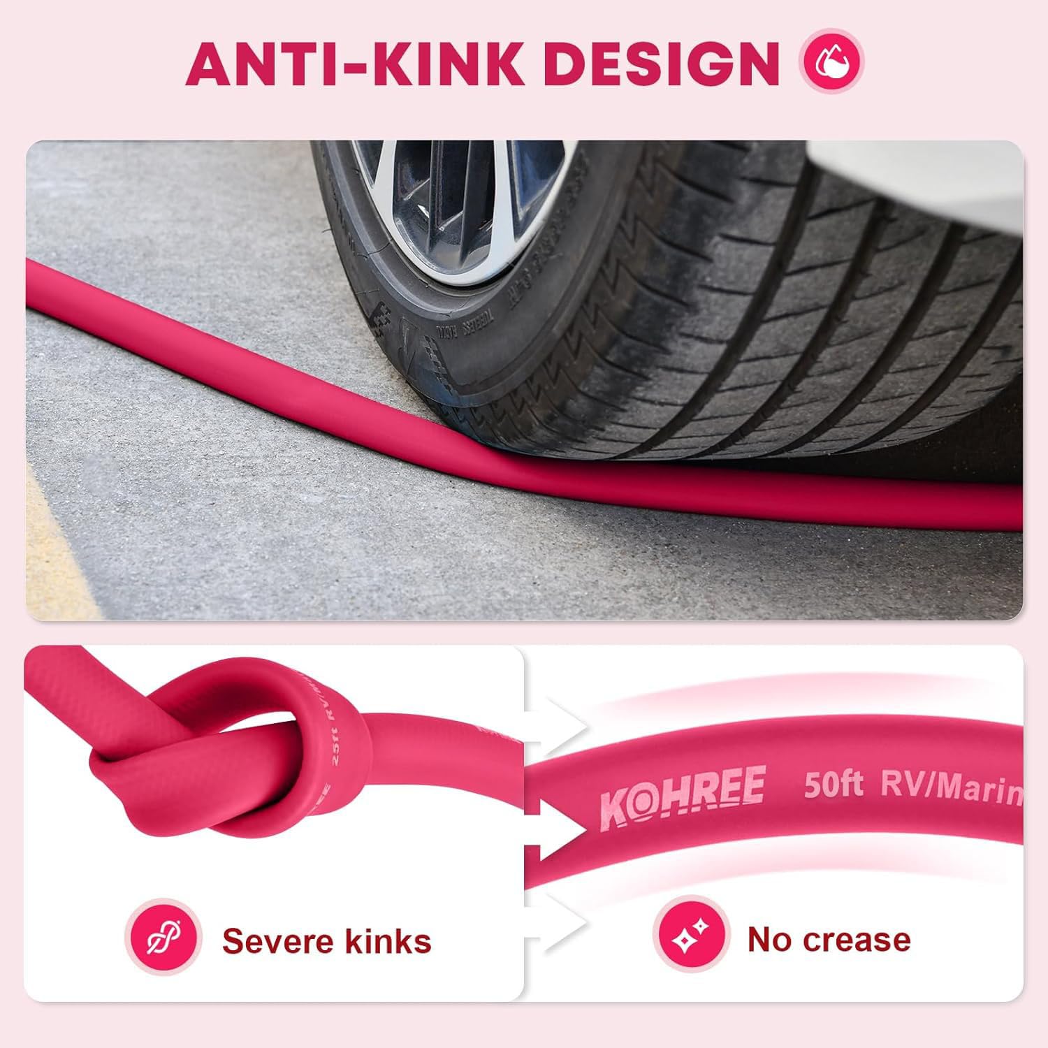 Kohree 50 Ft Rv Water Hose With Storage Bag, 5/8'' Premium Drinking Water Hose, Leak-Free, No Odor, Anti-Kink And Flexible Garde