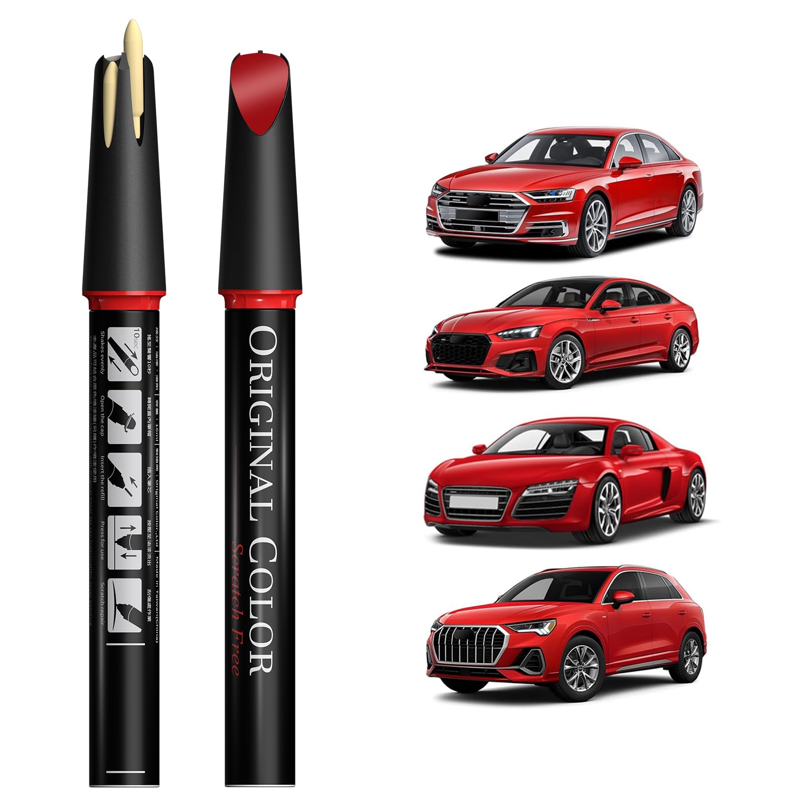 Carhoo LY3J/C8 Brilliant Red Suitable for Audi Exact Match Touch Up Paint Pen Car Scratch Repair - Genuine Custom Color - 16ml