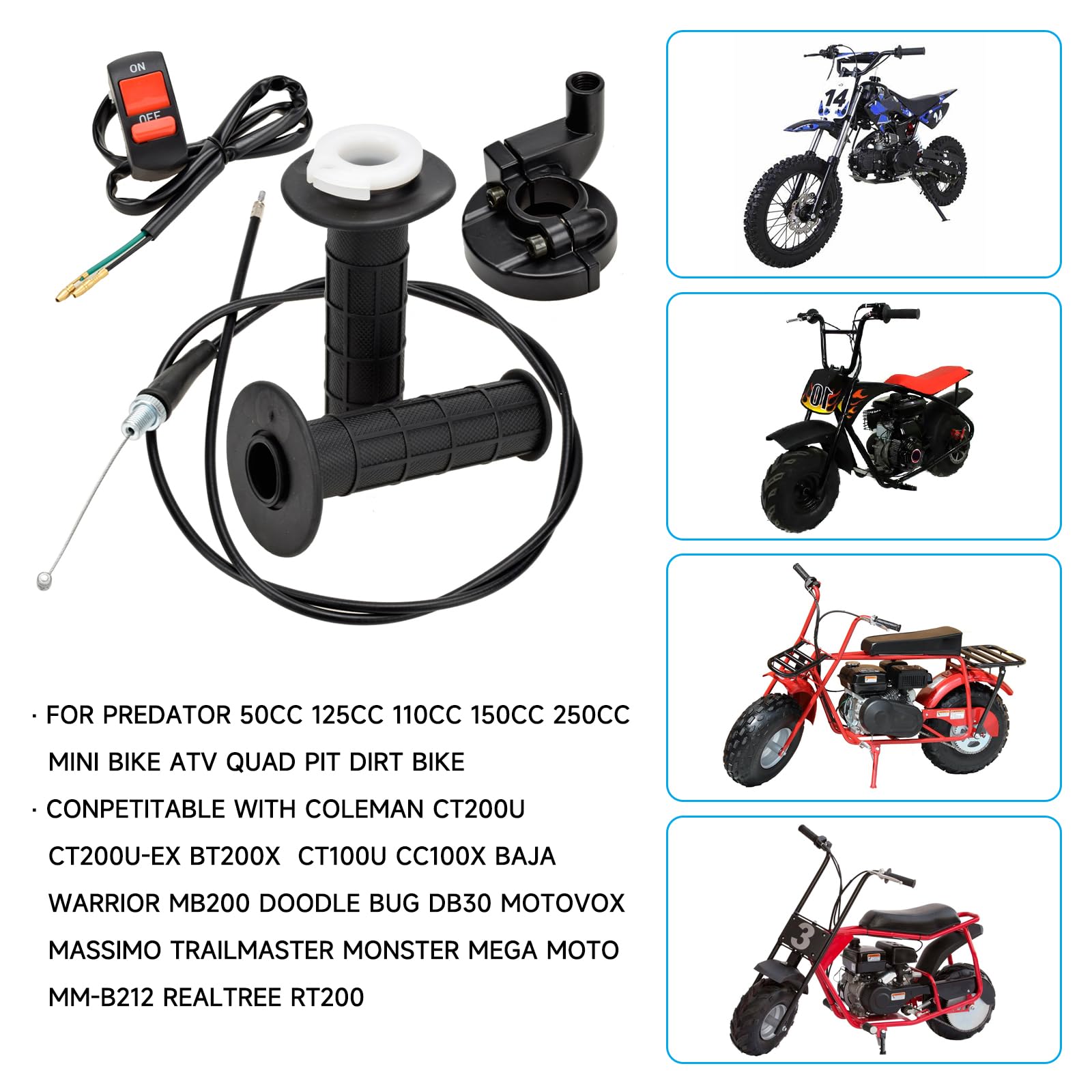 Hiaors 7/8'' 22Mm Twist Throttle Cable Handle Kit For Predator 196Cc 212Cc 6.5Hp Coleman Ct200U Ct200U-Ex Bt200X Baja Warrior Mb