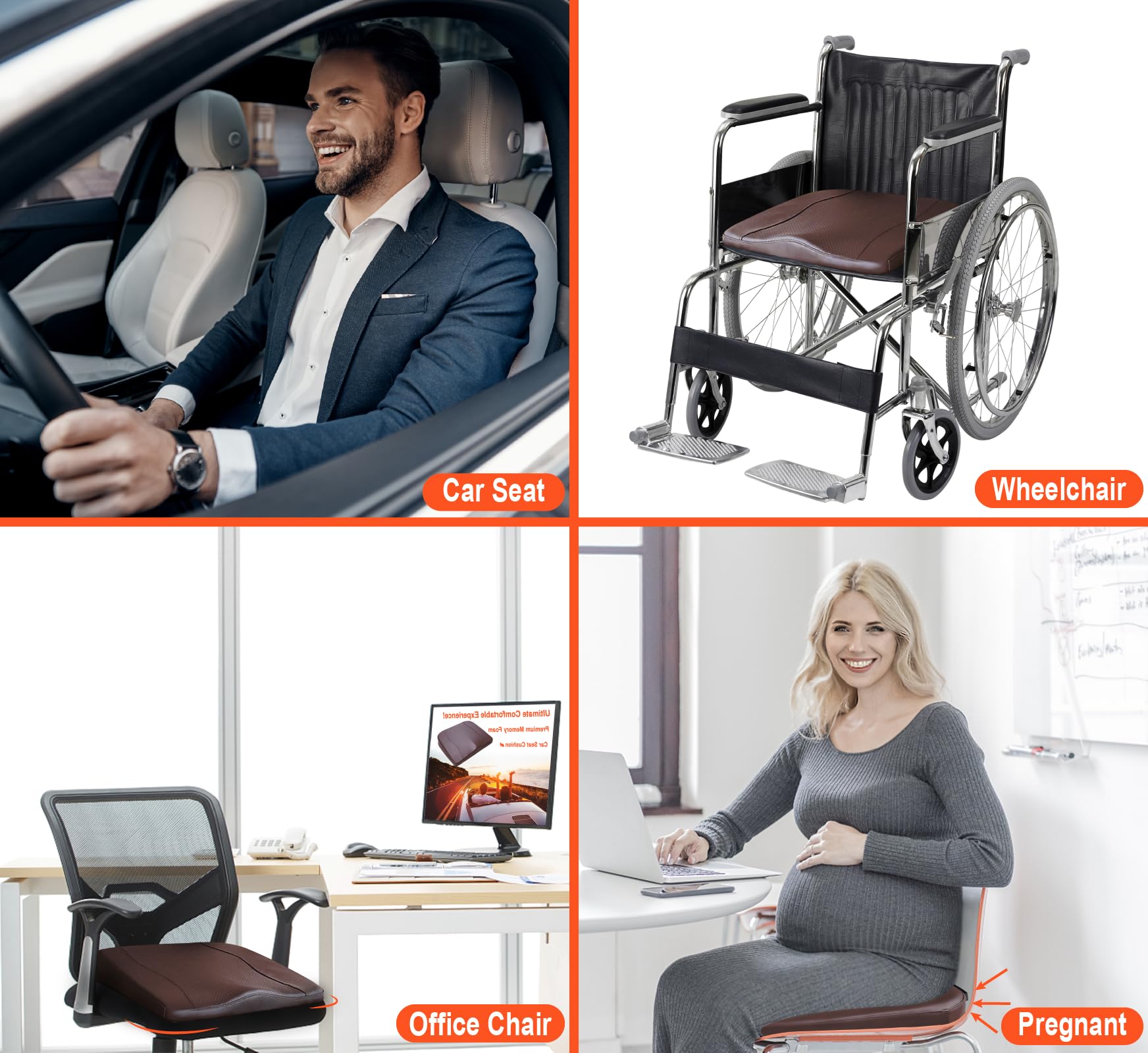 Car Seat Cushion, Comfort Memory Foam Car Cushions For Driving - Sciatica & Lower Back Pain Relief, Seat Cushion For Car Seat Dr