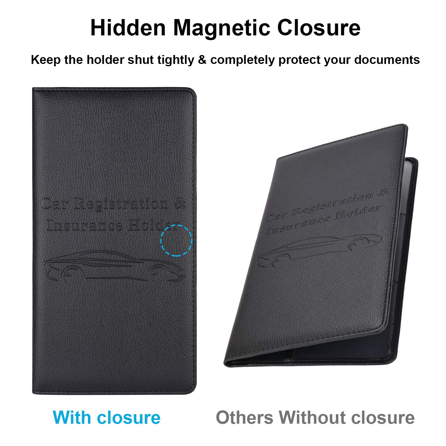 Cacturism Black Car Registration and Insurance Holder - Vehicle Glove Box Organizer with Magnetic Closure for Documents and Cards