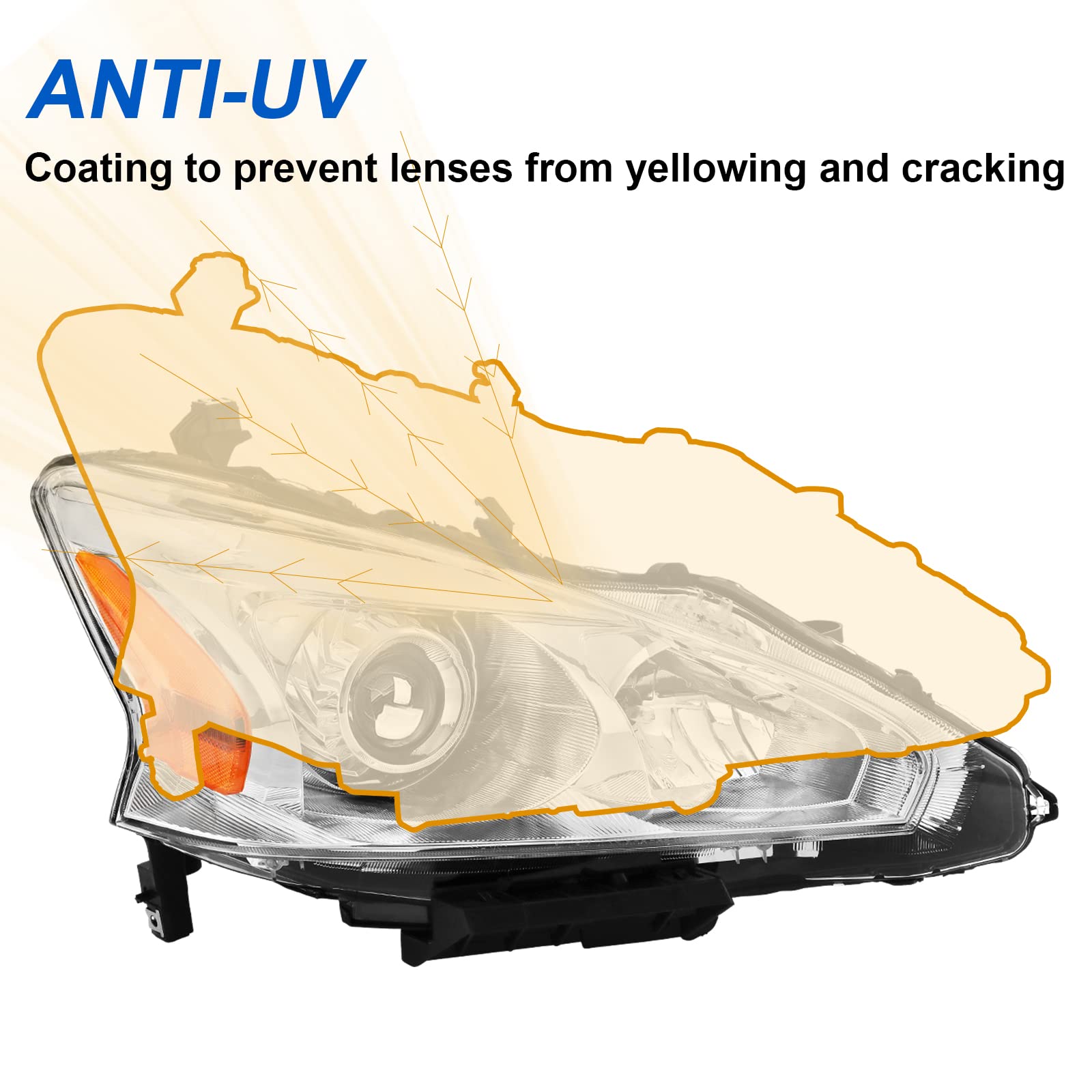 Alziria Headlight Assembly Compatible With 2013-2015 Nissan Altima S/Sl/Sv-Only Fit 4Door (Chrome Housing Amber Reflector)