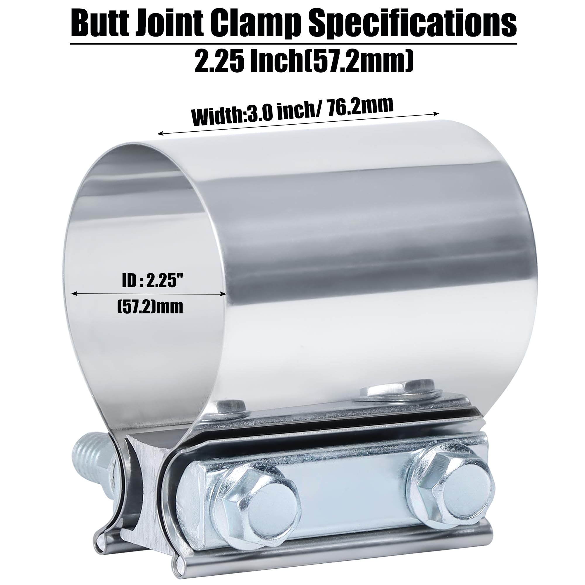 Vitonsbay 2.25 Inch Exhaust Clamp, 2 1/4 Inch Butt Joint Exhaust Pipe Muffler Band Clamp Sleeve Coupler Stainless Steel(2Pcs)