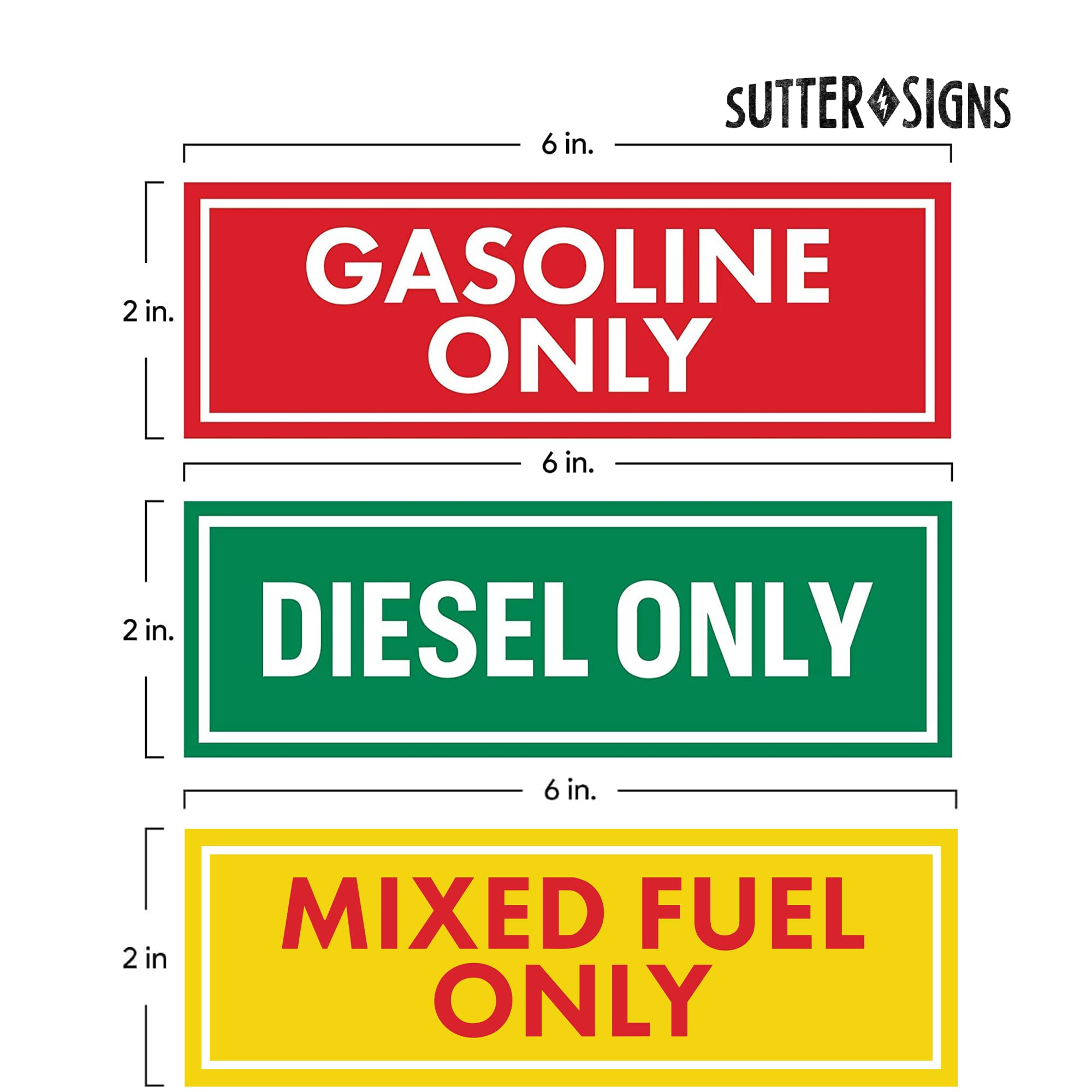 Sutter Signs 9Pc Diesel Only/Gasoline Only/Mixed Fuel Only Stickers For Fuel Tank | Weatherproof Adhesive Decals For Trucks, Tra