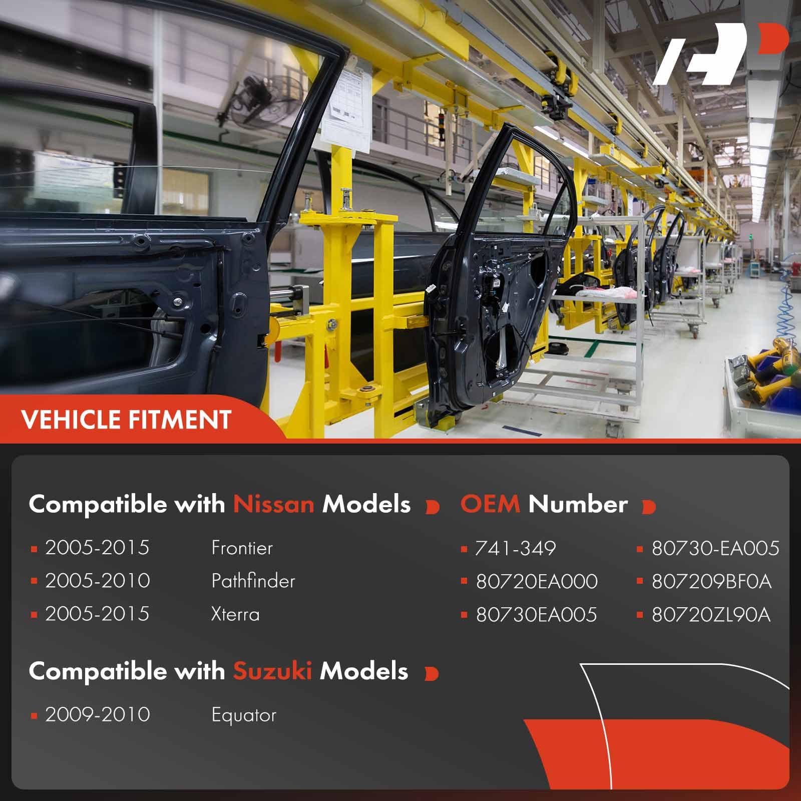 A-Premium Power Window Regulator With Motor Compatible With Nissan Frontier Xterra 2005-2015 Pathfinder Suzuki Equator (2 Pins O