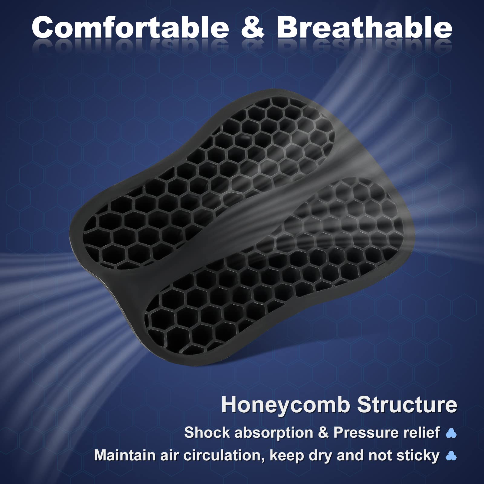 SKYJDM Motorcycle Gel Rear Seat Cushion, Foldable 3D-Honeycomb, Shock Absorption, Breathable, Small, Black - Ideal for Long Rides