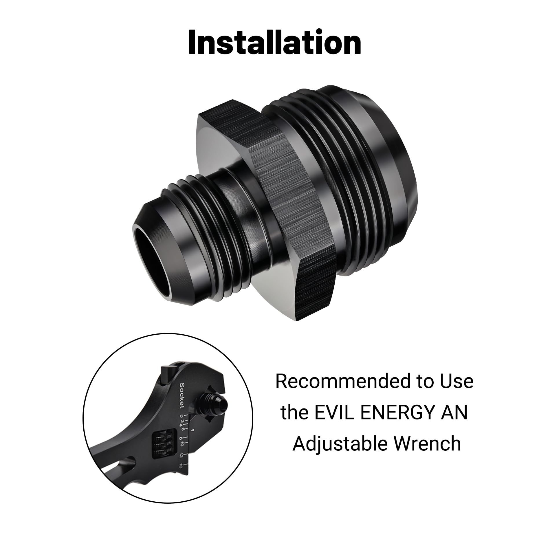 EVIL ENERGY 20AN Male to AN12 Male Flare Reducer Coupler Union Straight Adapter Fitting Black