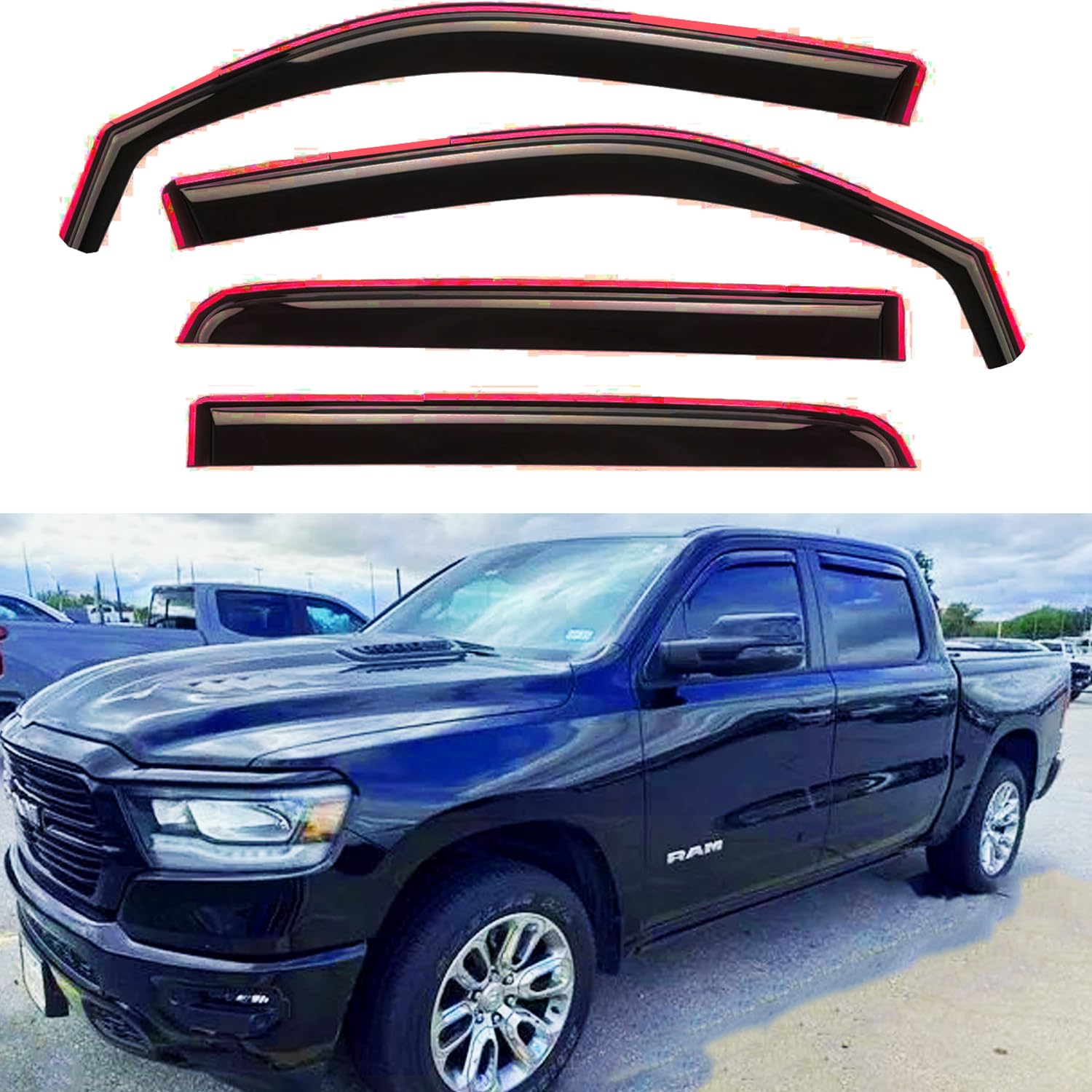 In-Channel Window Deflectors For Dodge Ram 1500 2019-2025 Crew Cab, Rain Guards Window Visors Vent Deflector Sun Shade, Truck Ac
