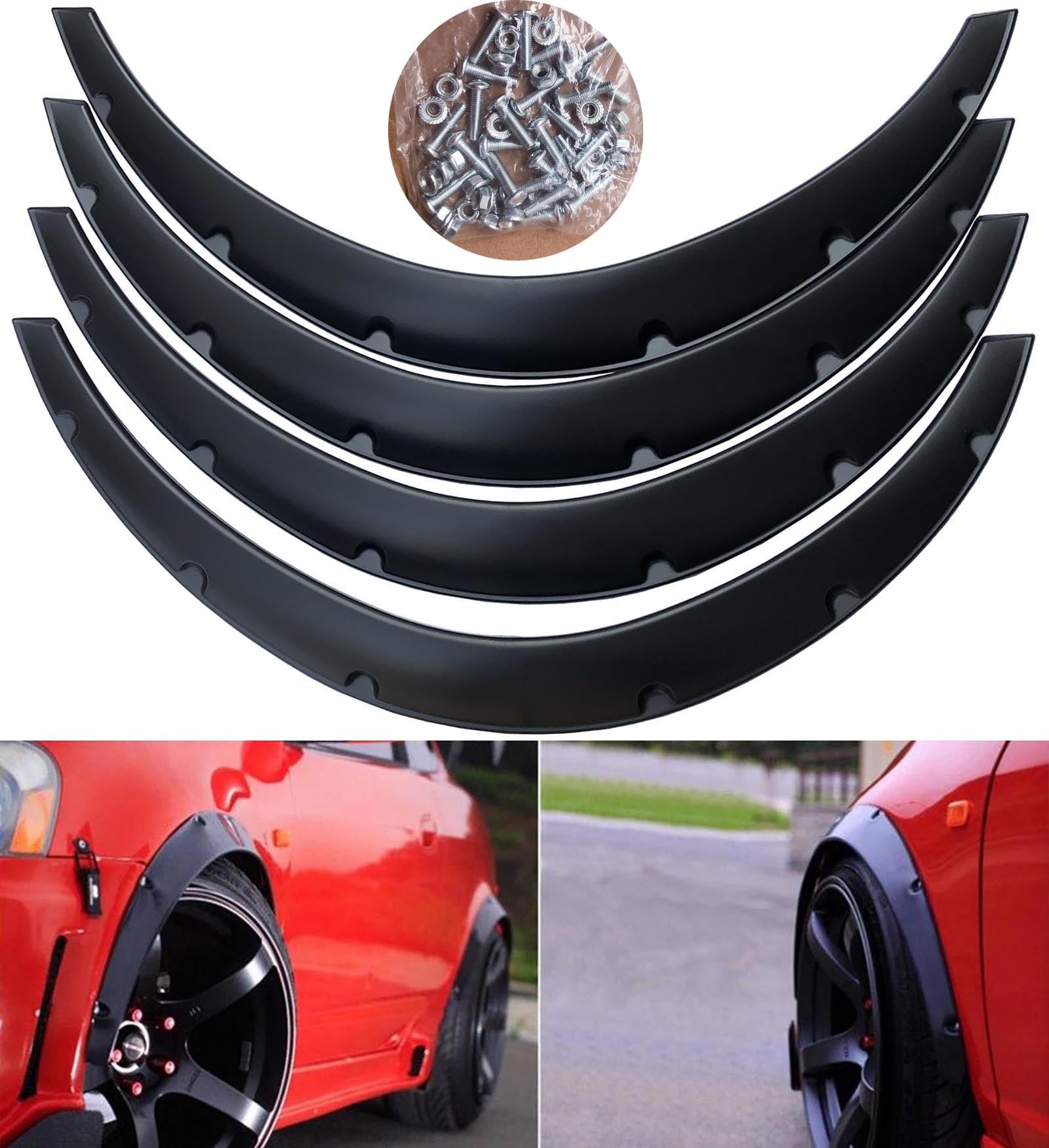 4Pcs 3.1''/80mm Universal Car Wheel Fender Flares Durable Polyurethane Extra Wide Auto Car Body Kit