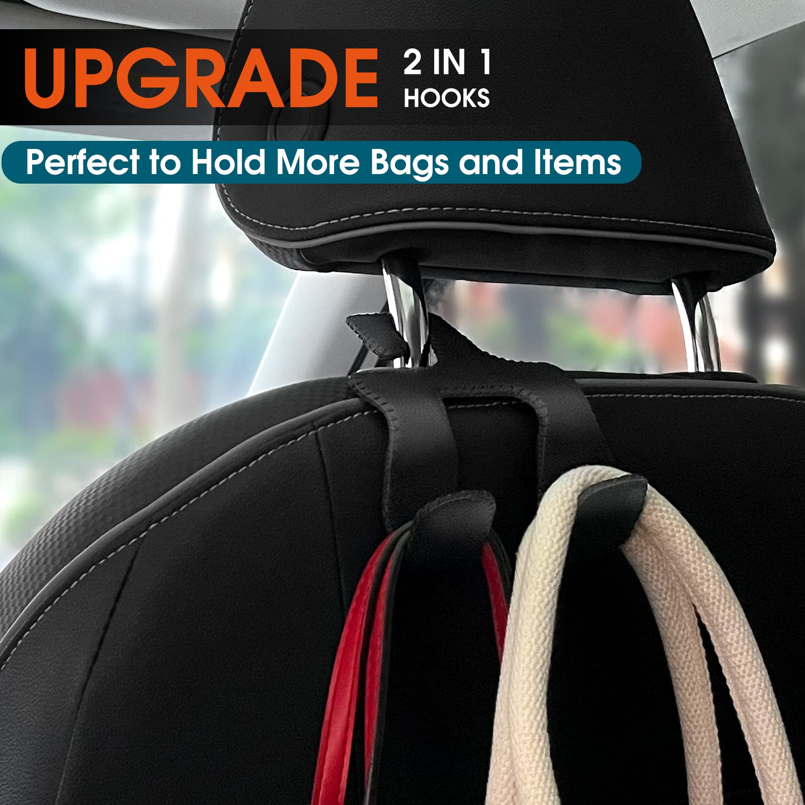 Lanvrion Car Headrest Hooks For Purses And Bags, Upgraded 2 In 1 Cars Back Seat Head Rest Hanger Vehicle Leather Organizer Stora