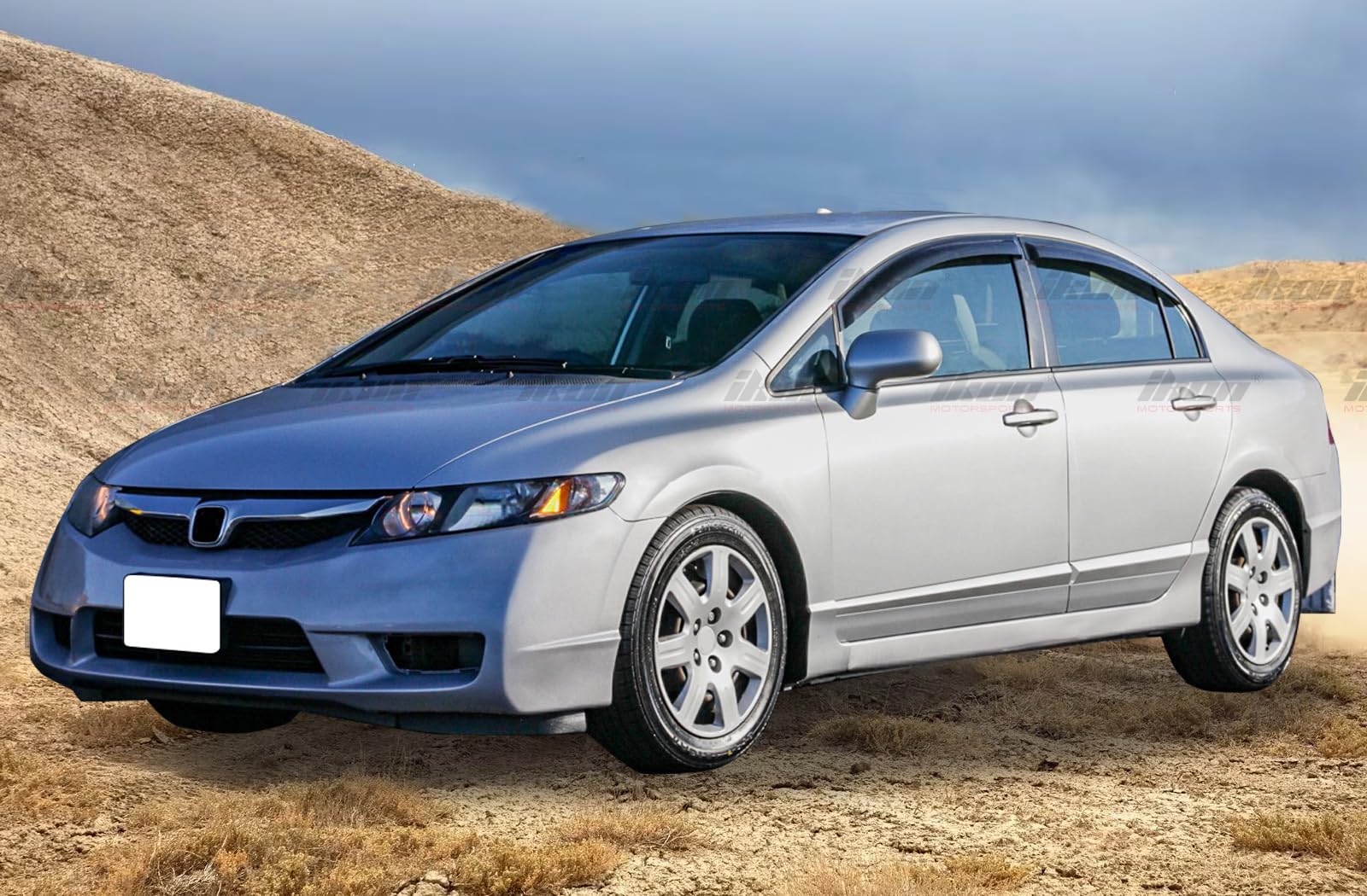 Tape On Window Visor Compatible With 2006-2011 Honda Civic Sedan Only, Slim Style Acrylic Smoke Tinted Sun Rain Wind Guards Shie