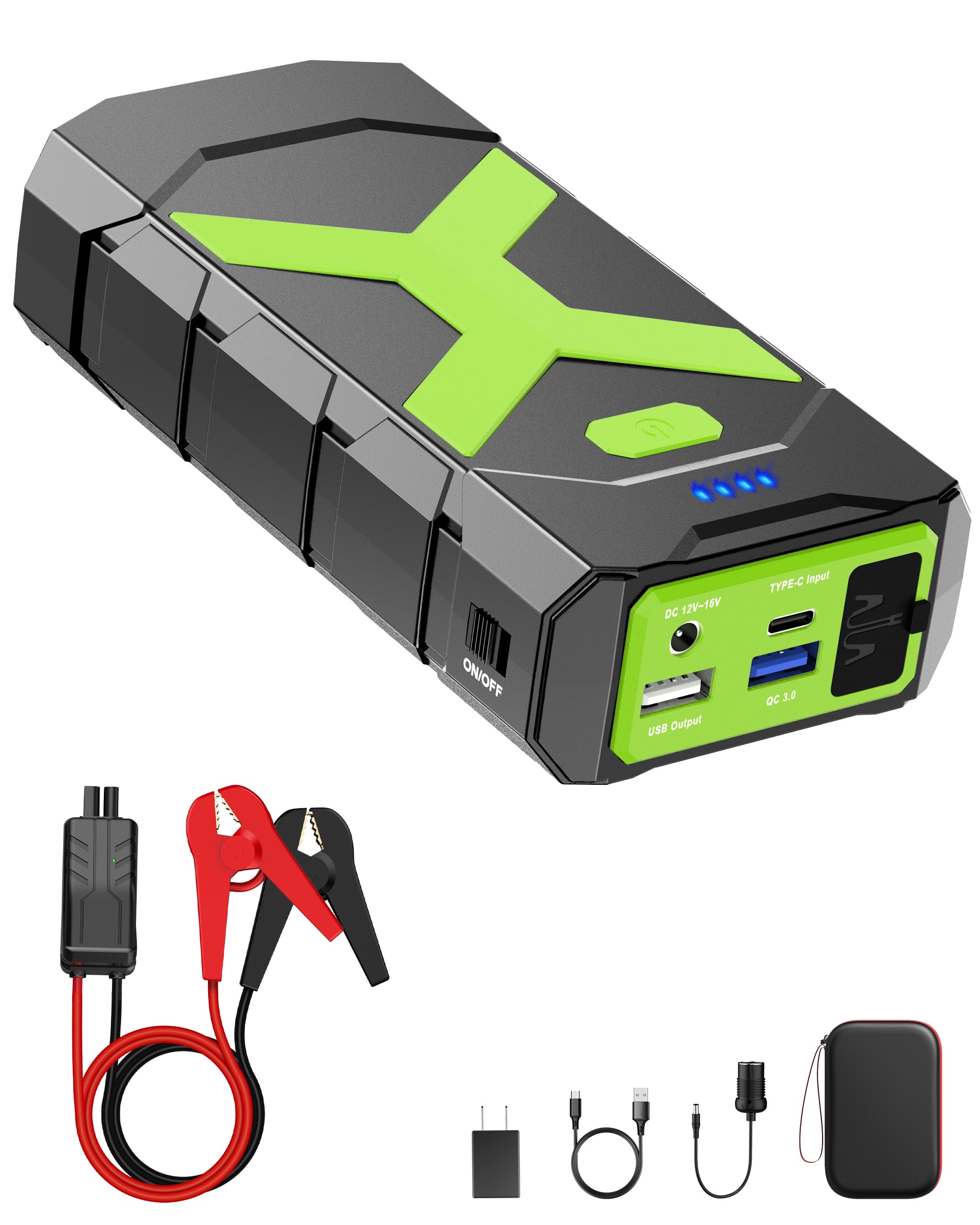 2000A Car Jump Starter Battery Pack 20000mAh 12V Lithium Battery Jumper Starter Portable with QC 3.0,PD 18 W Fast Charging,16V/1