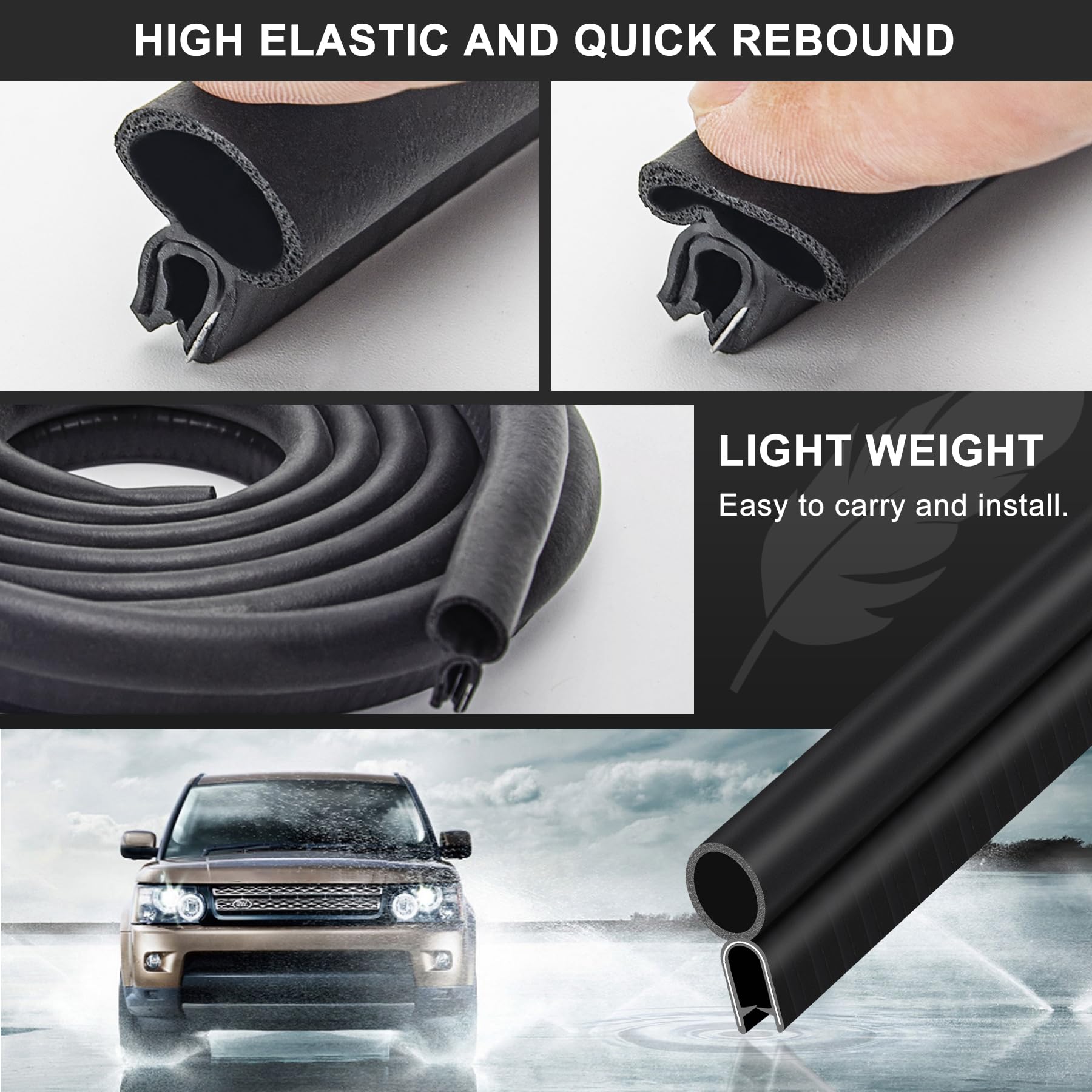 Car Trim Seal with Top Bulb - 20 Feet Car Door Rubber Seal Strip, Fits 1/16'' Edge, Automotive Weather Stripping for Cars, Boats