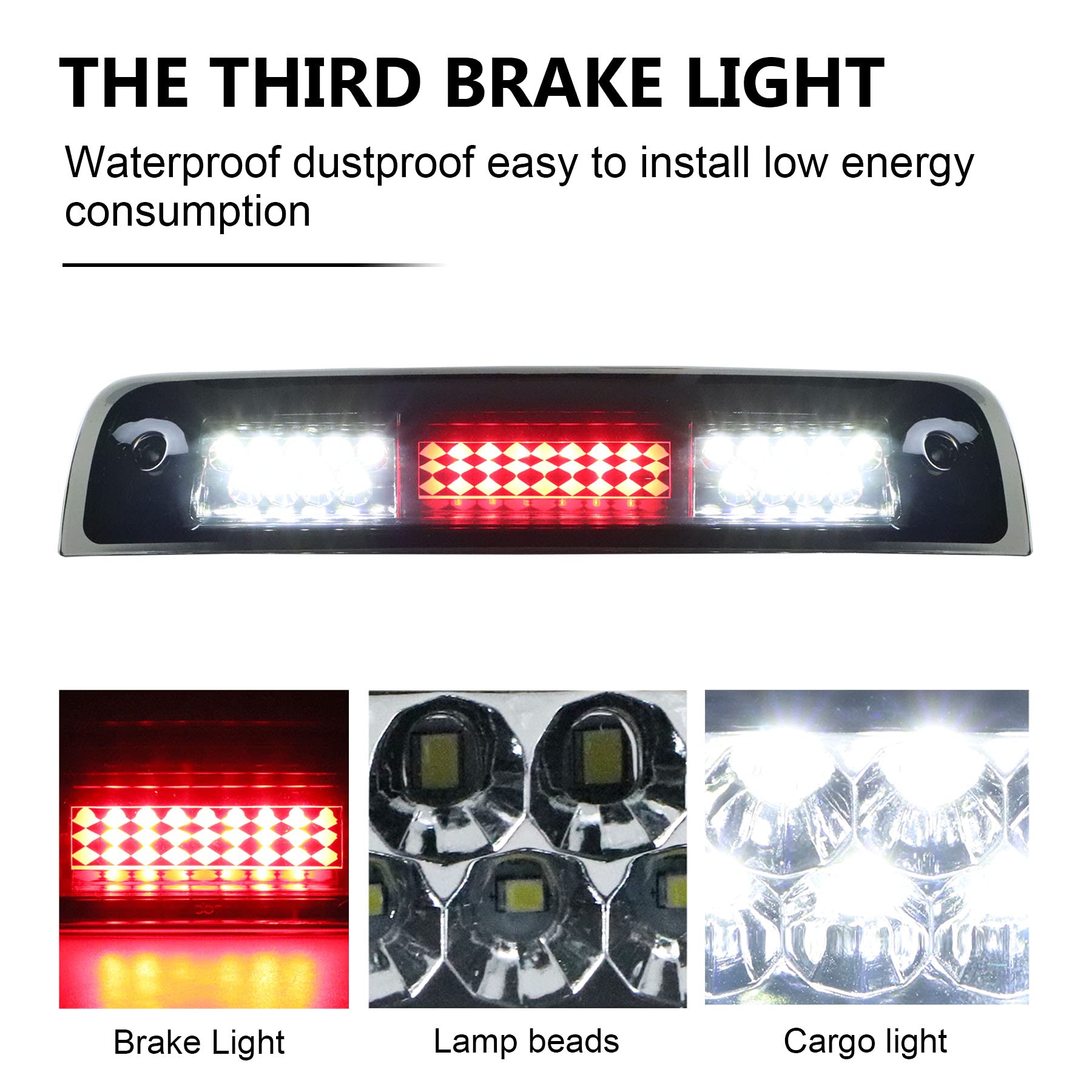 Tresound 3Rd Third Brake Light For 2009-2017 Dodge Ram 1500 2500 3500 Cargo Light Led High Mount Lamp (Smoked Lens)