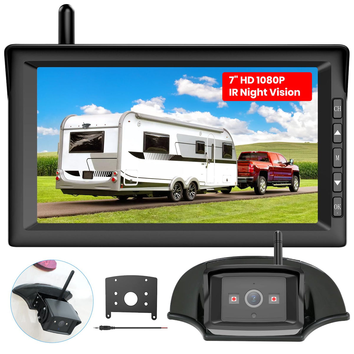 Auto Vox Rv Backup Camera Wireless For Furrion System, 1080P 7-Inch Spilt Monitor & Ir Night Vision Rear View Camera, Plug And P