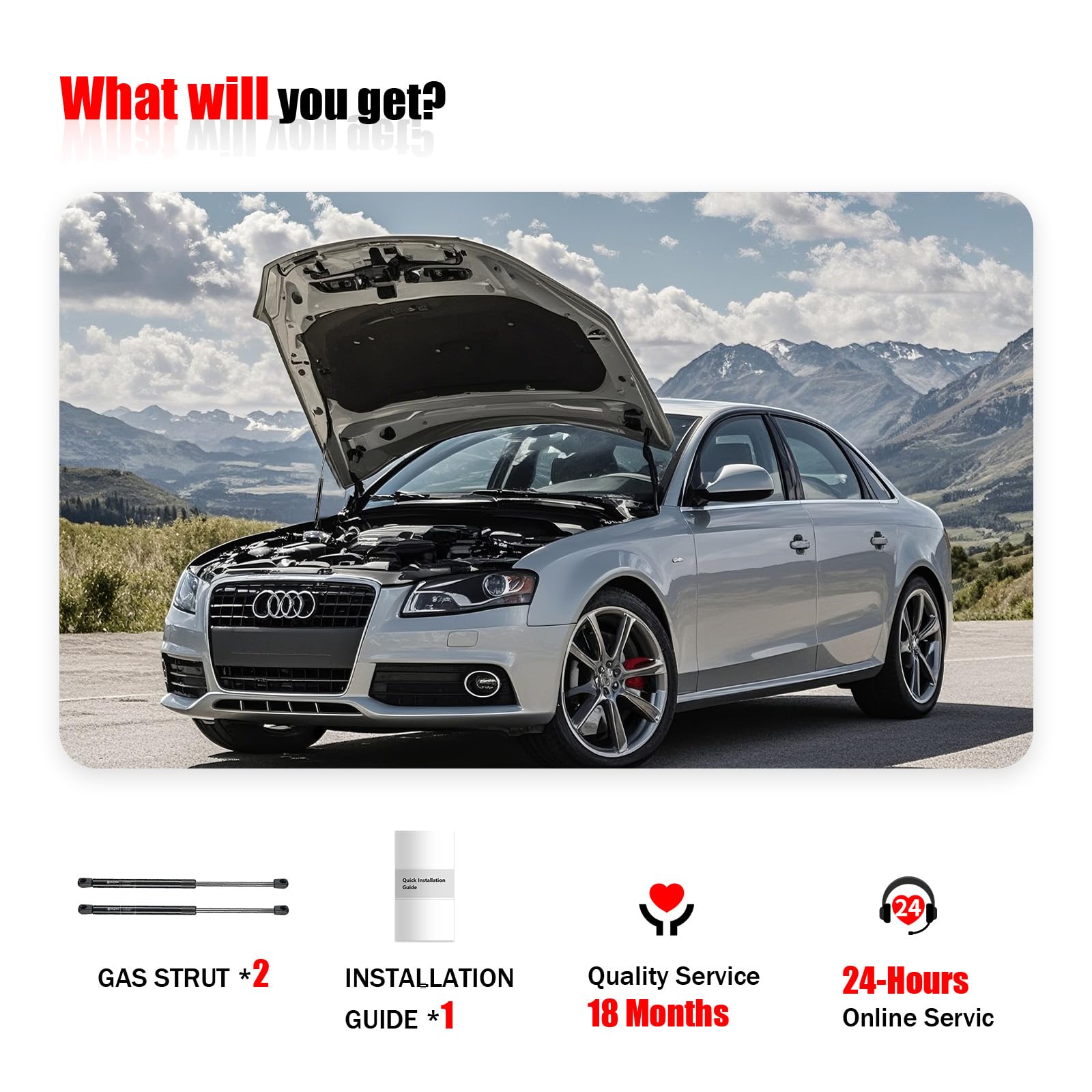 Iaqwe Pm9020 Audi Hood Lift Support Compatible With 2009-2016 Audi A4 S4, Front Gas Struts Spring Fits For 2009-2017 A5 S5 Rs5,