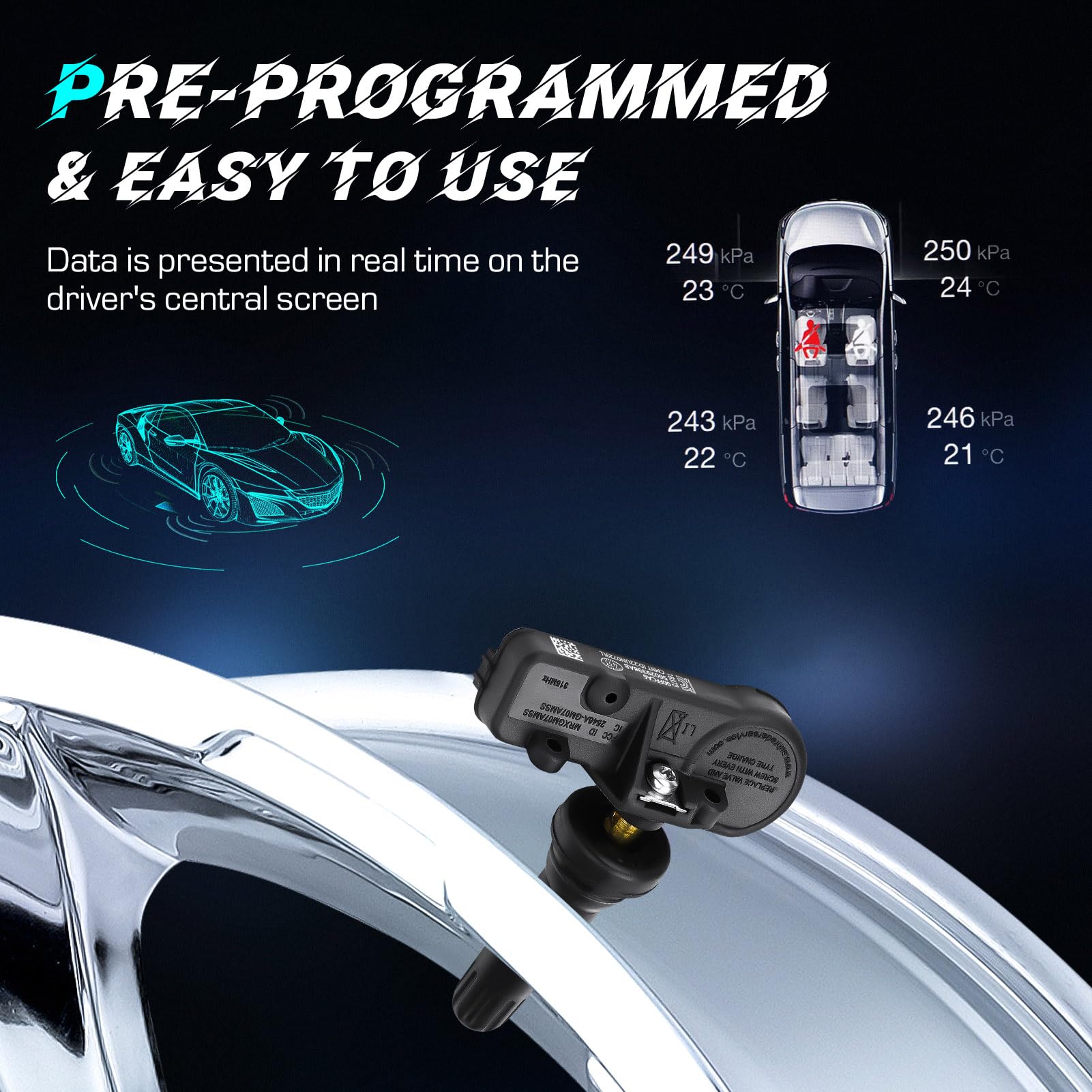 Youxmoto Tpms Tire Pressure Sensor 433Mhz Fit 56029398Ab, Fit For Jeep Grand Cherokee Wrangler, Fit For Dodge Charger Challenger, Fit For Chrysler/For Fiat/Ram 1500 2500 3500, Fit 68241067Ab (4Pcs)