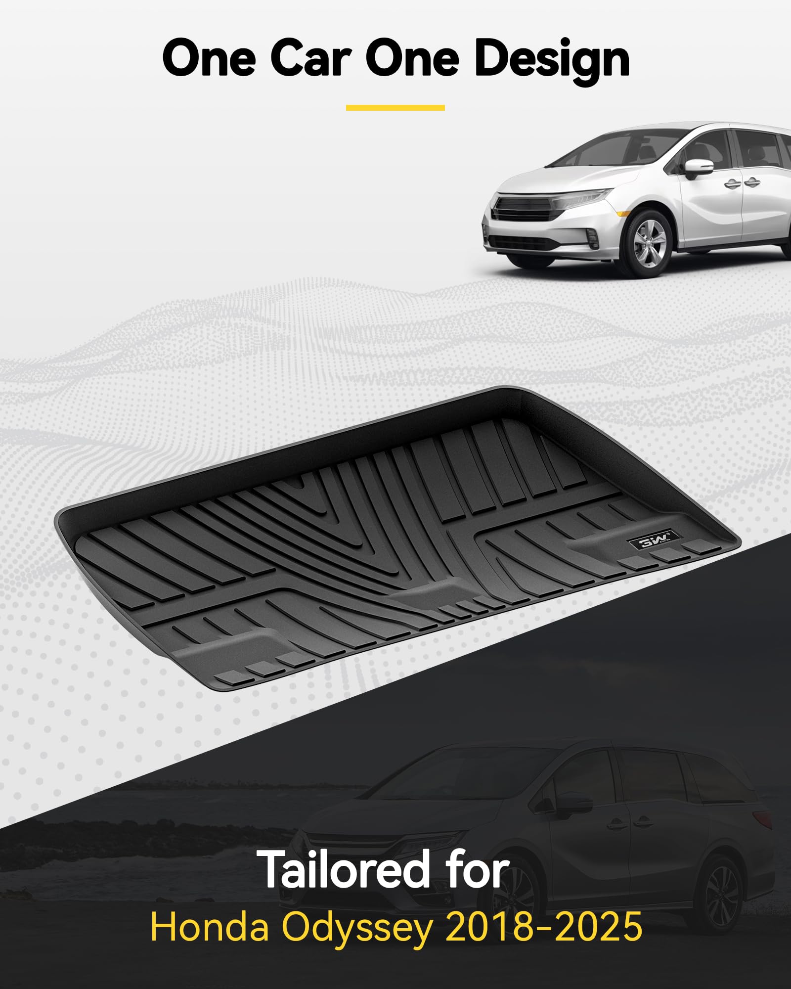 3W Cargo Liner Fit For Honda Odyssey 2025 2024 2023 2022 2021 2020 2019 2018 Custom Fit Trunk Liner Mini Passenger Van, All Weat