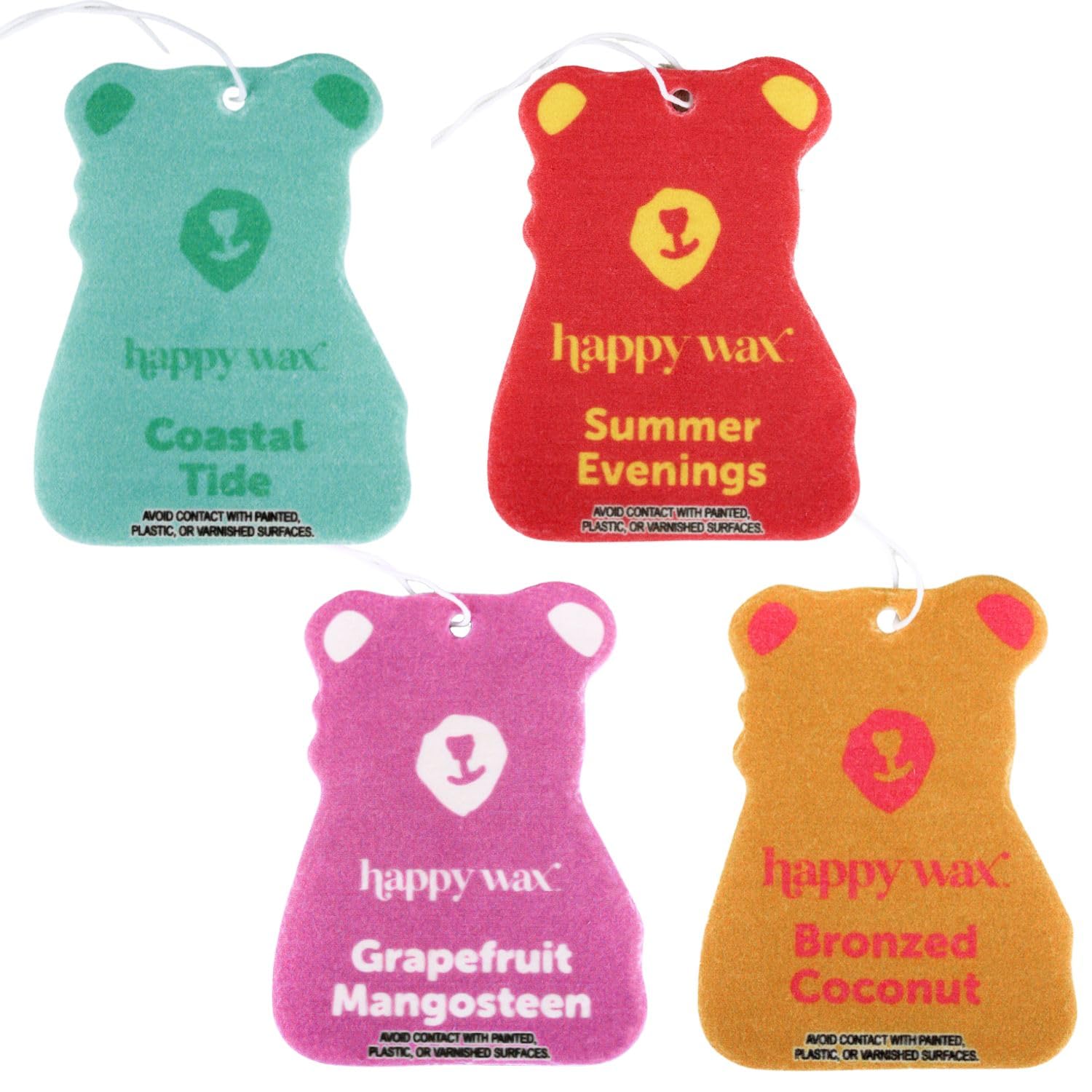 Happy Wax Beach Mix Hanging Car Cub Air Fresheners Infused With Natural Essential Oils, 4 Ct. Variety Pack - Contains Coastal Ti