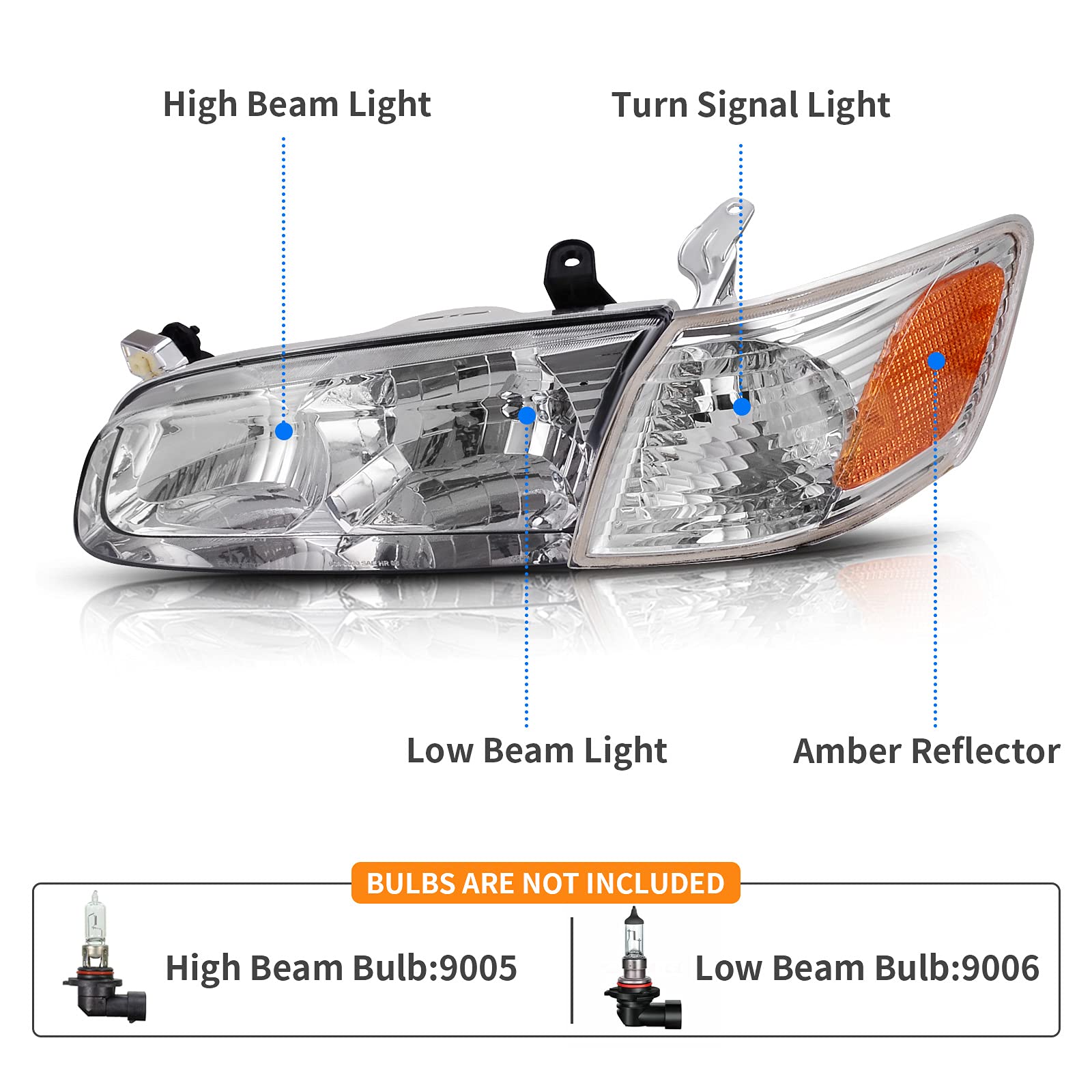 Dwvo Headlights Assembly Compatible With 00 01 2000 2001 Camry Headlamp Replacement Pair Driver And Passenger Side Chrome Housin