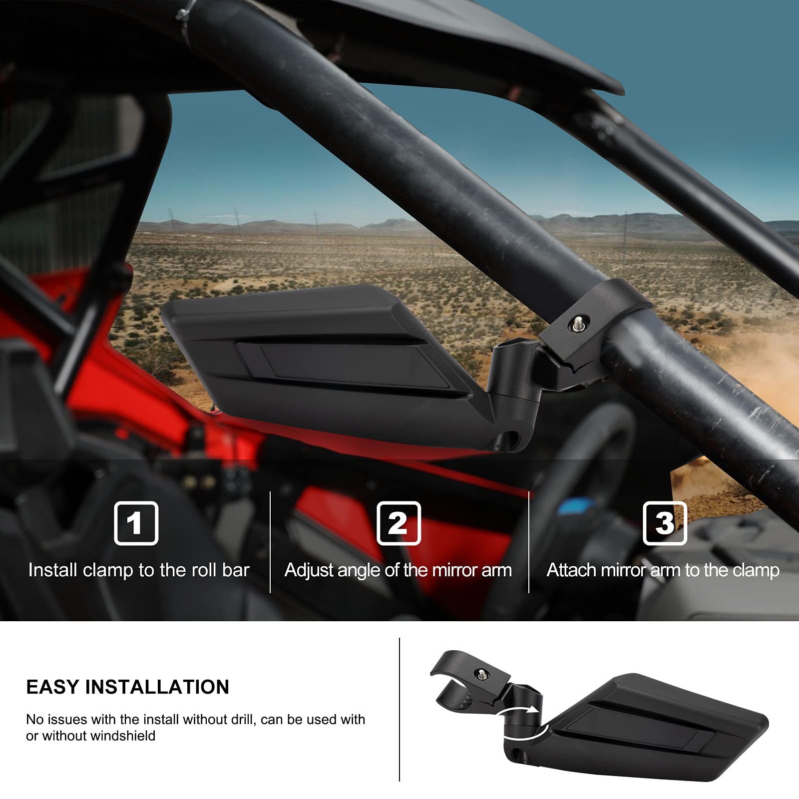 Kiwi Master Rear View Center Mirrors Compatible For 2019-2024 Honda Talon 1000R 1000X 1000X4 1000R4 Accessories Rearview Racing Convex Mirror