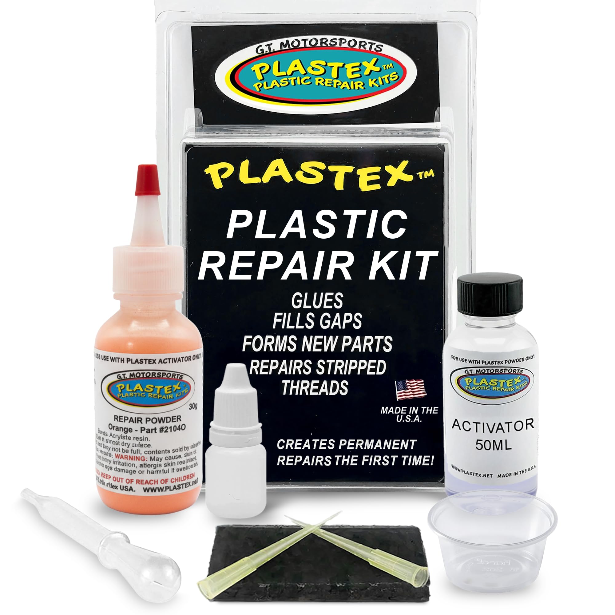 Plastex Plastic Repair Kits - Easily Glue, Repair or Remake Broken Plastic, Fiberglass, Wood & More! (Standard Orange Kit)