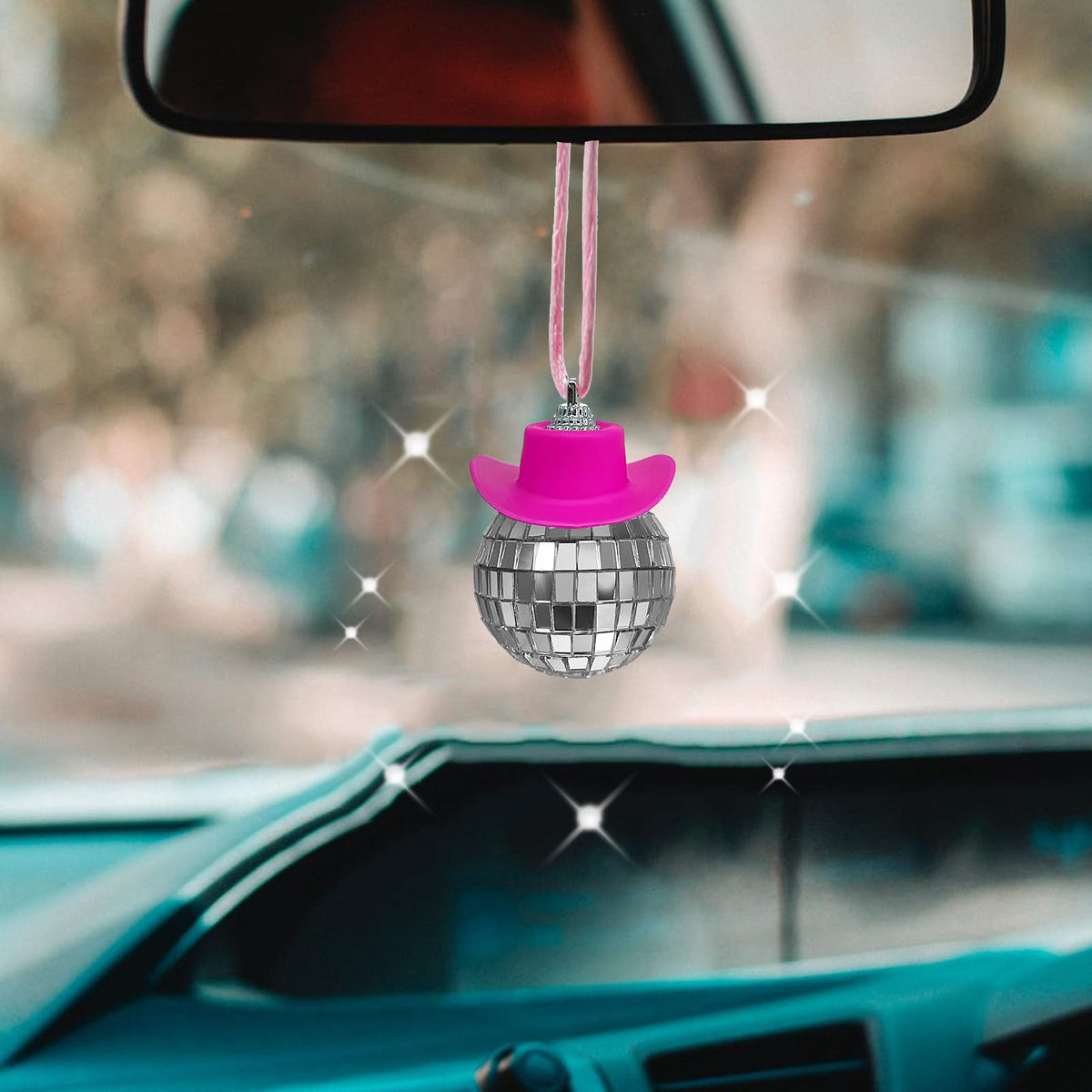Spansee Pink Disco Ball,Mirror Ornament,Cowboy Hat Accessory, Cute Disco Ball Charm Accessories