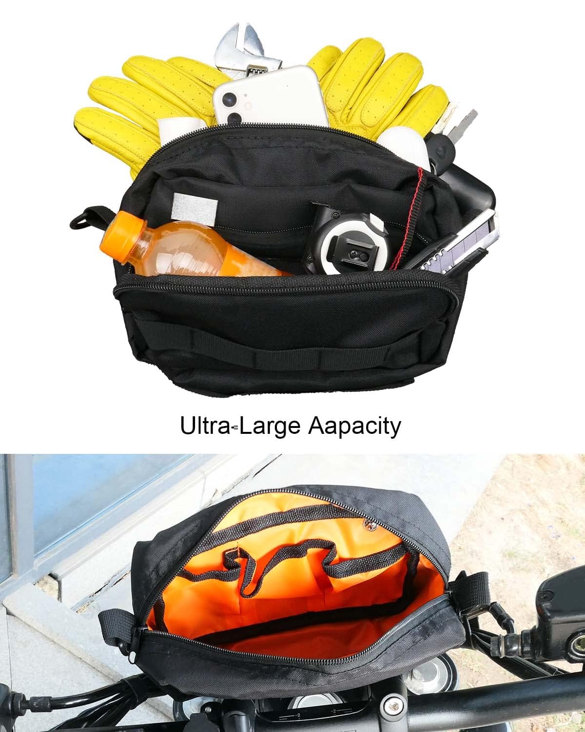 TIKSCIENCE Motorcycle Handlebar Bag Black Sissy Bar Bag Fit for Harley Bicycle Handlebar Bag Universal Fork Bag Fit for Cruiser