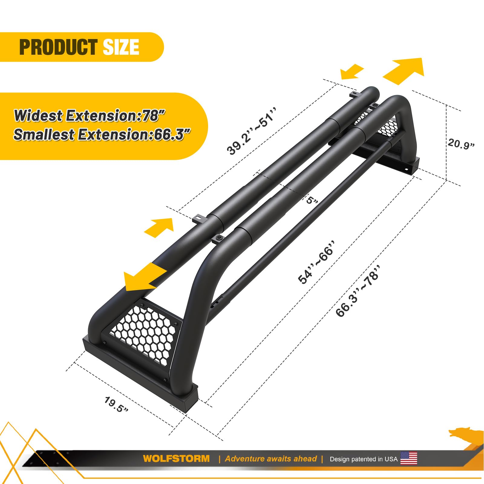 Universal Roll Bar For Pickup Truck,Wolfstorm Adjustable Sport Chase Rack Roll Bar Fit For Many Pickup Truck,Like Ford F-150/F-250/F-350/Dodge Ram/Chevy Silverado/Gmc Sierra/Toyota Tundra/Nissan Titan