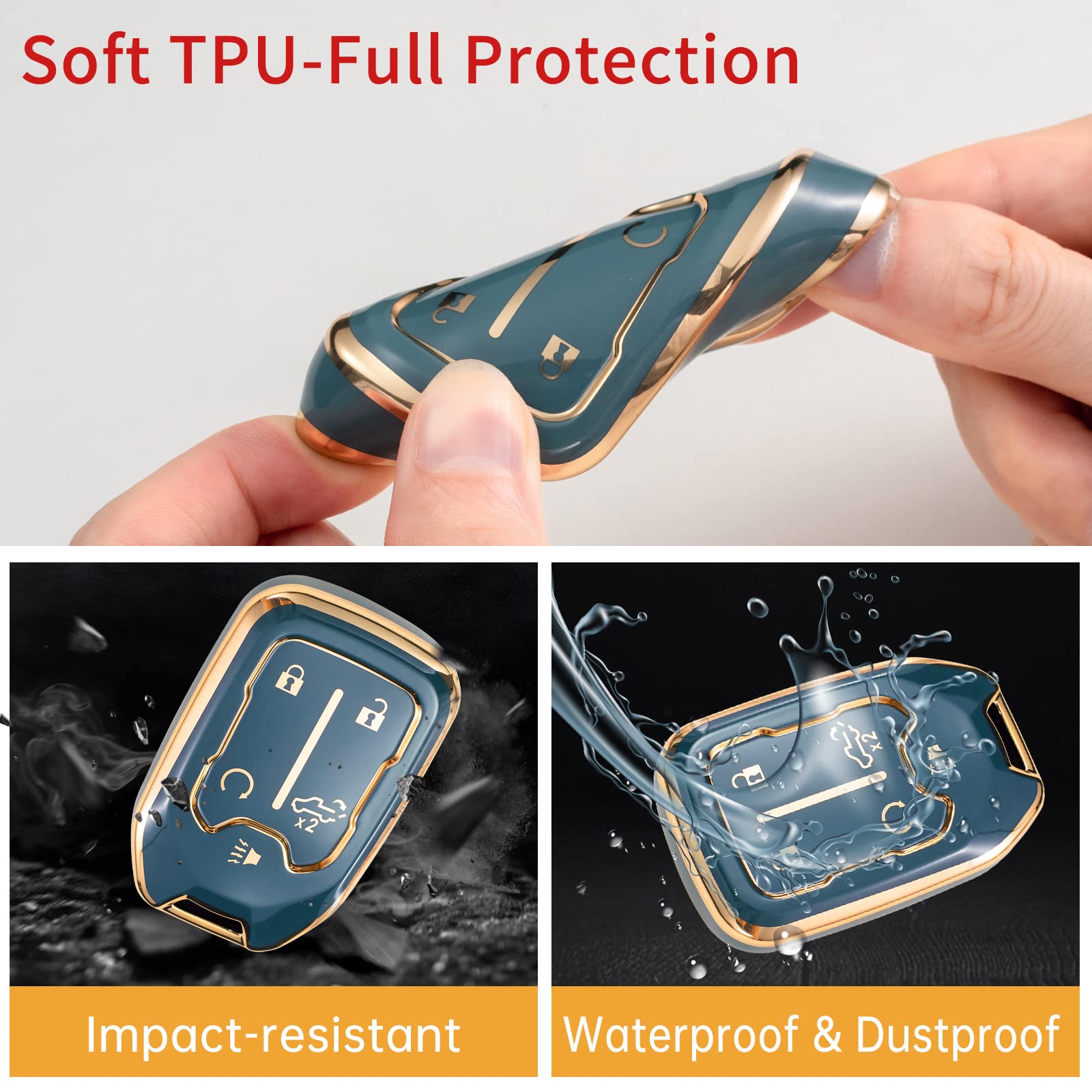 Gematay For Gmc Key Fob Cover, Car Key Case Shell Protector For 2019-2022 Chevy Silverado Gmc Sierra 1500 2500Hd 3500Hd, Blue