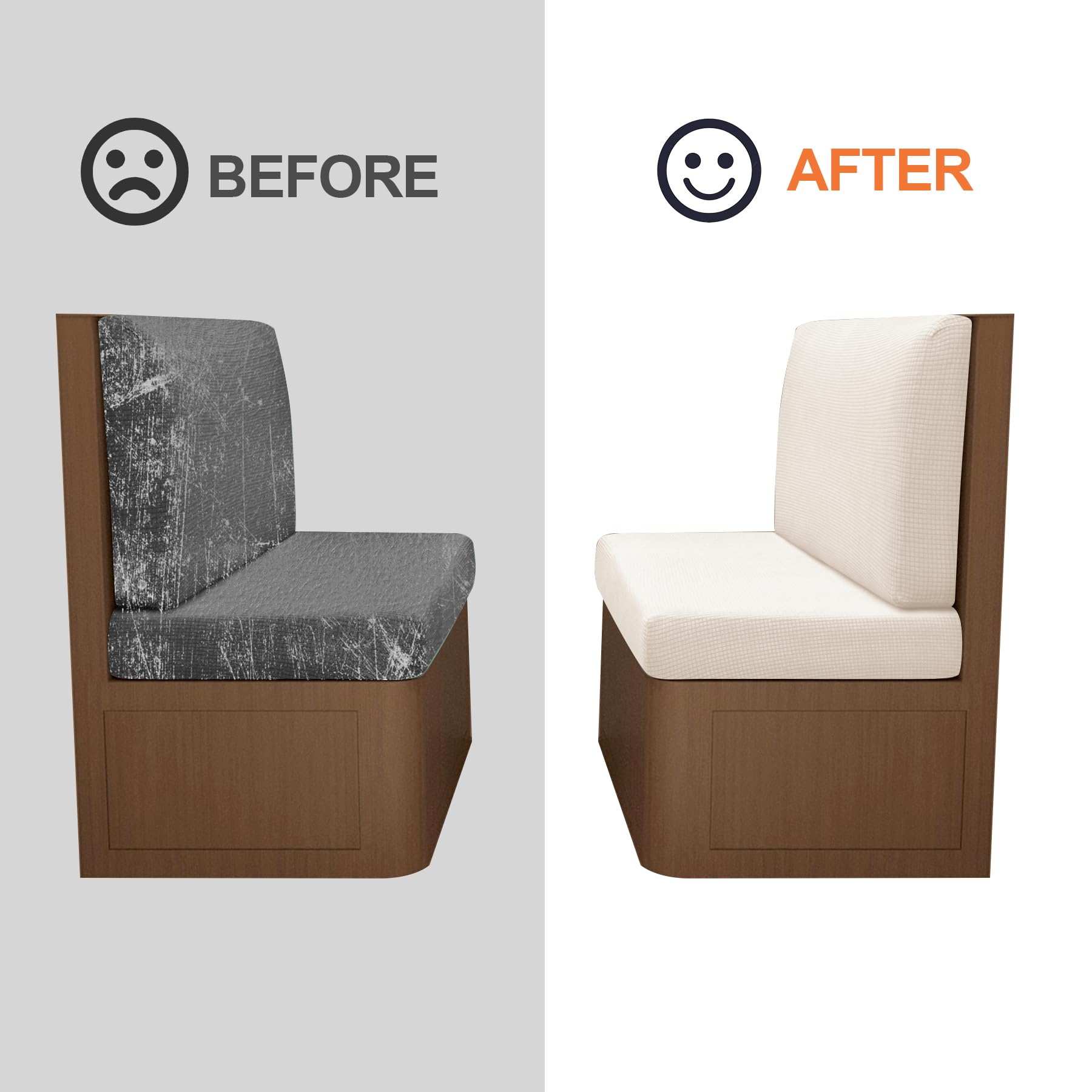 Fuangui Rv Dinette Cushion Cover Stretch Camper Booth Seats Replacement Washable Sofa Furniture Protector (Beige, 1 Bench & 1 Ba