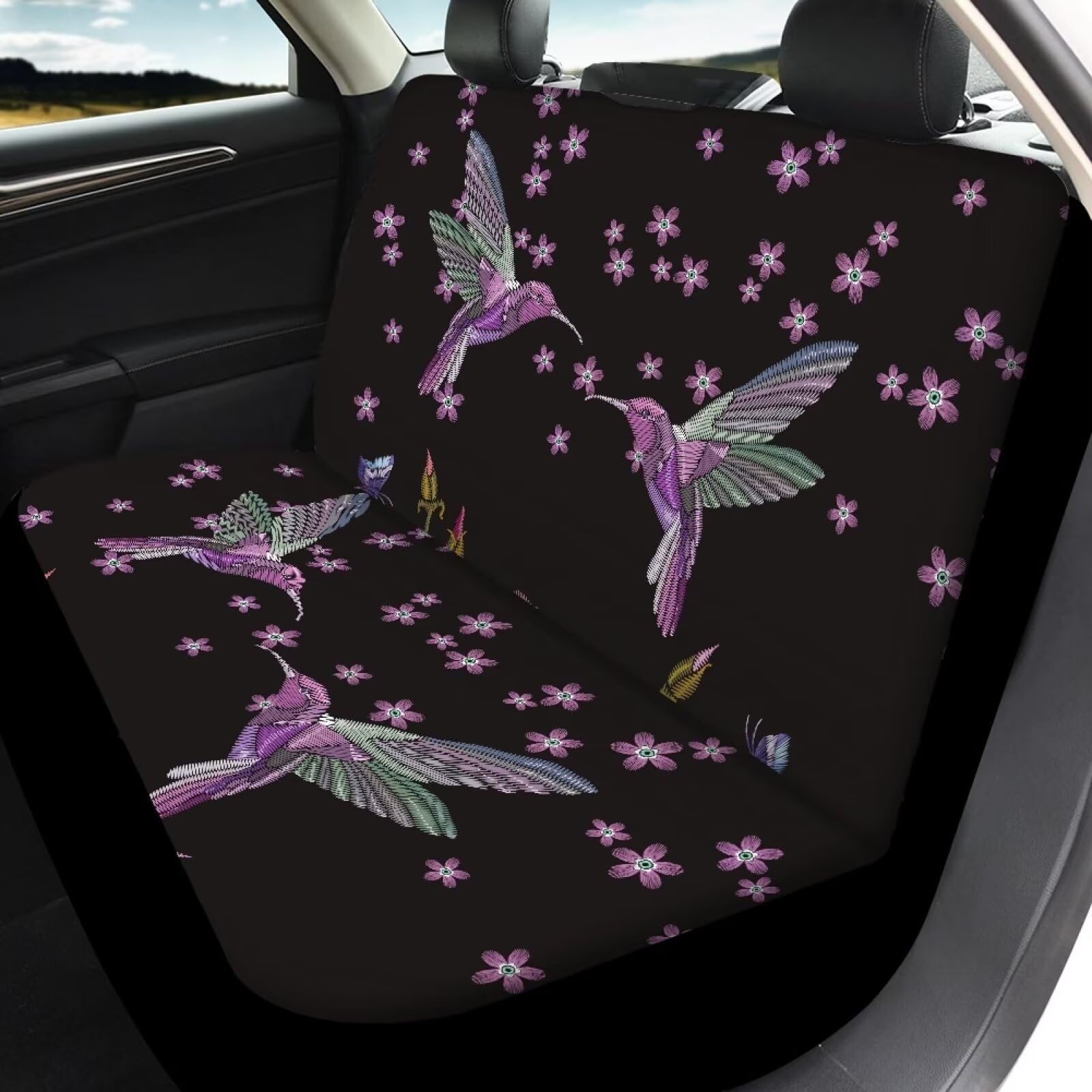Tomeusey Hummingbird Floral Car Seat Covers Full Set Auto Seats Protector Universal Fit for Truck Sedan SUV Breathable Vehicle 2