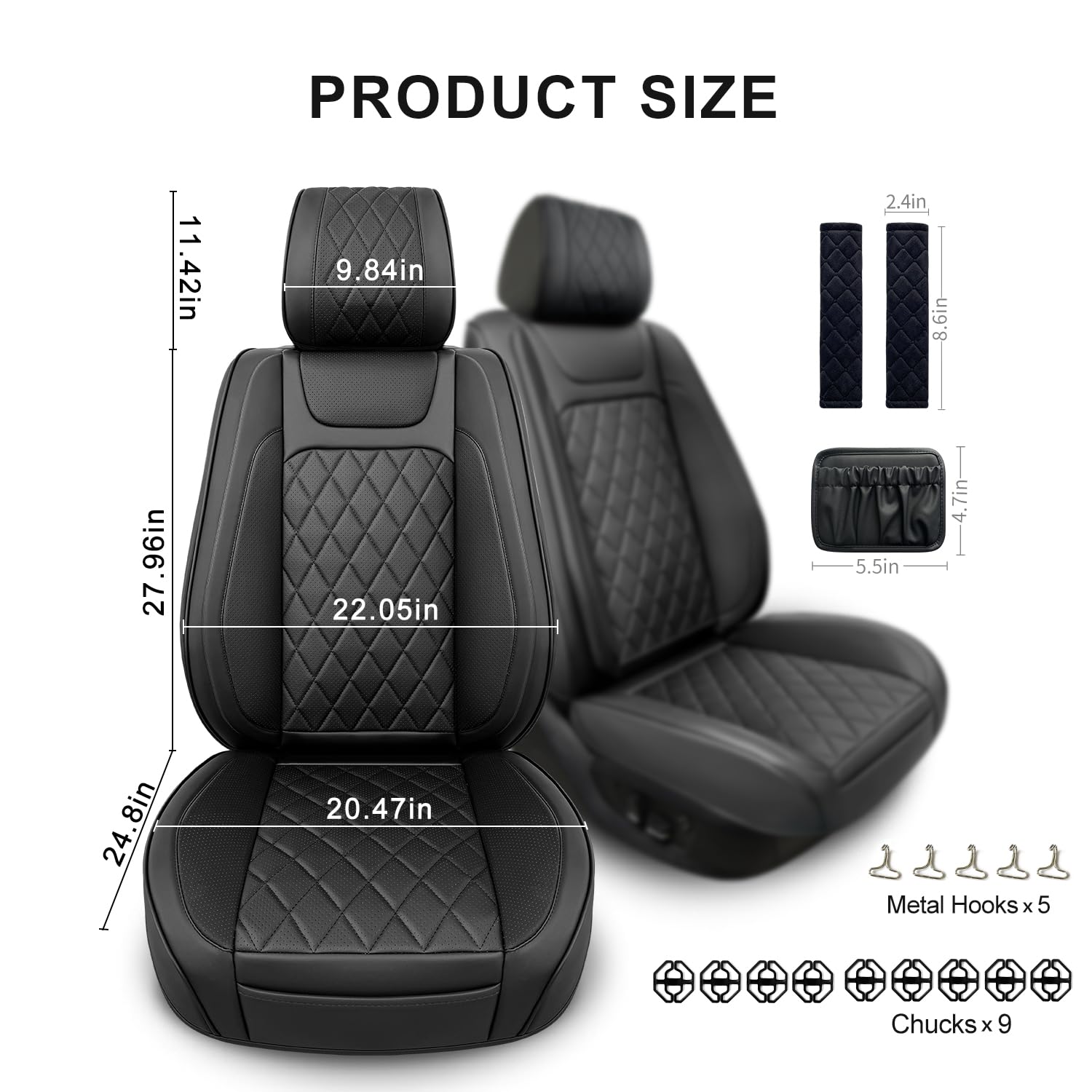 2 Pack Leather Front Car Seat Covers,Universal Breathable Full Surround Leather Car Seat Cover Protector,Split Waterproof Luxury