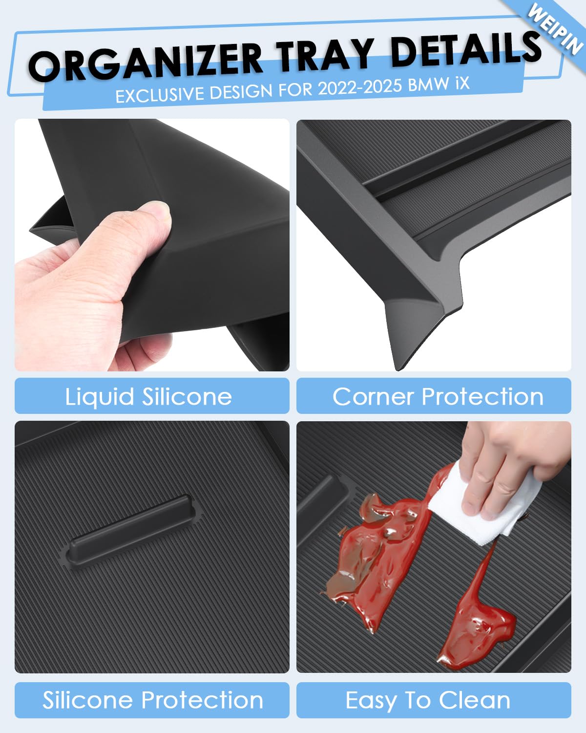 For BMW iX Lower Console Tray - Compatible with 2022-2025 BMW iX Center Console Organizer Tray [Car Food Tray] [2-Compartment][2