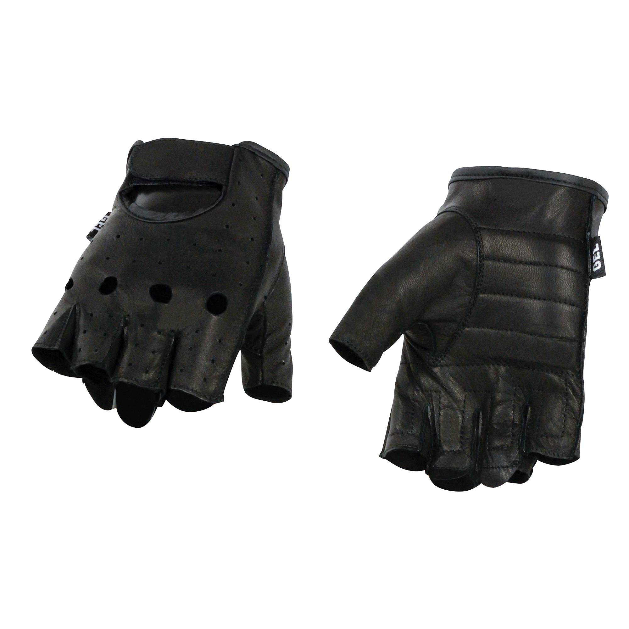 Milwaukee Leather Sh195 Men'S Black Leather Perforated Gel Padded Palm Fingerless Motorcycle Hand Gloves W/ ‘Open Knuckle’ - Medium