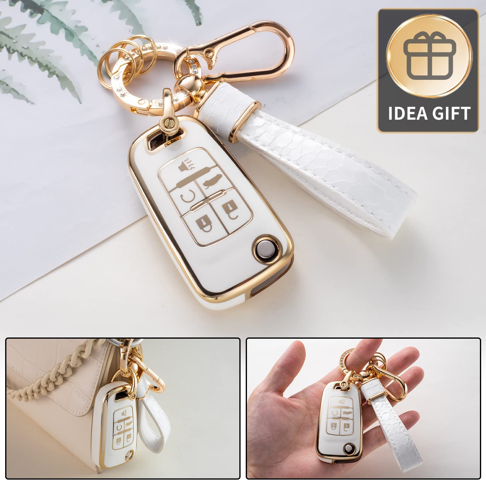 Cacarlike For Chevy Key Fob Cover With Chevy Keychain, Car Key Fob Case Compatible With Chevrolet Equinox Camaro Cruze Malibu So