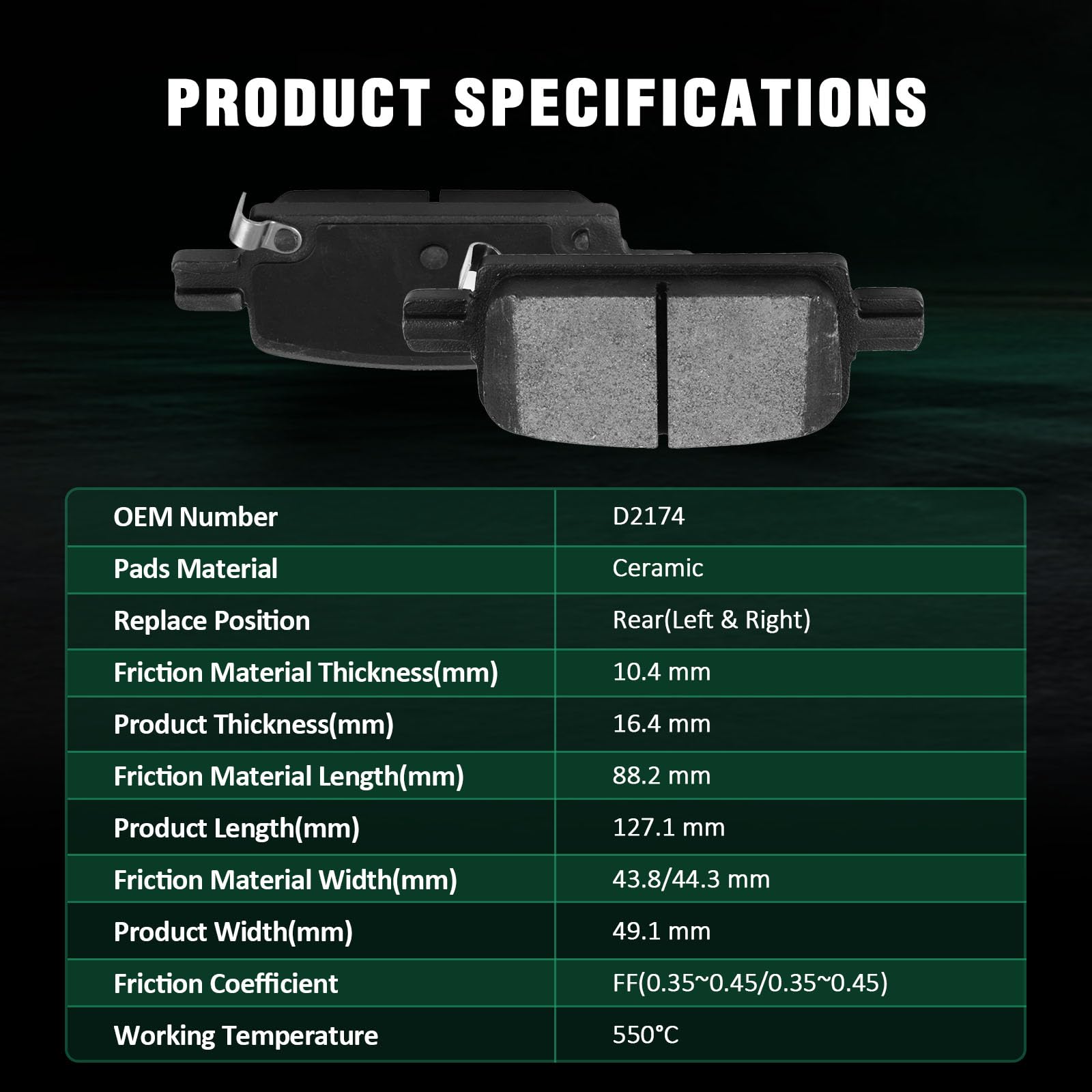 Automuto 4Pcs Rear Ceramic Brake Pads D2174 For Cadillac Escalade 21-23/Lyriq 23-24,For Chevrolet Colorado 23-24/Silverado 1500