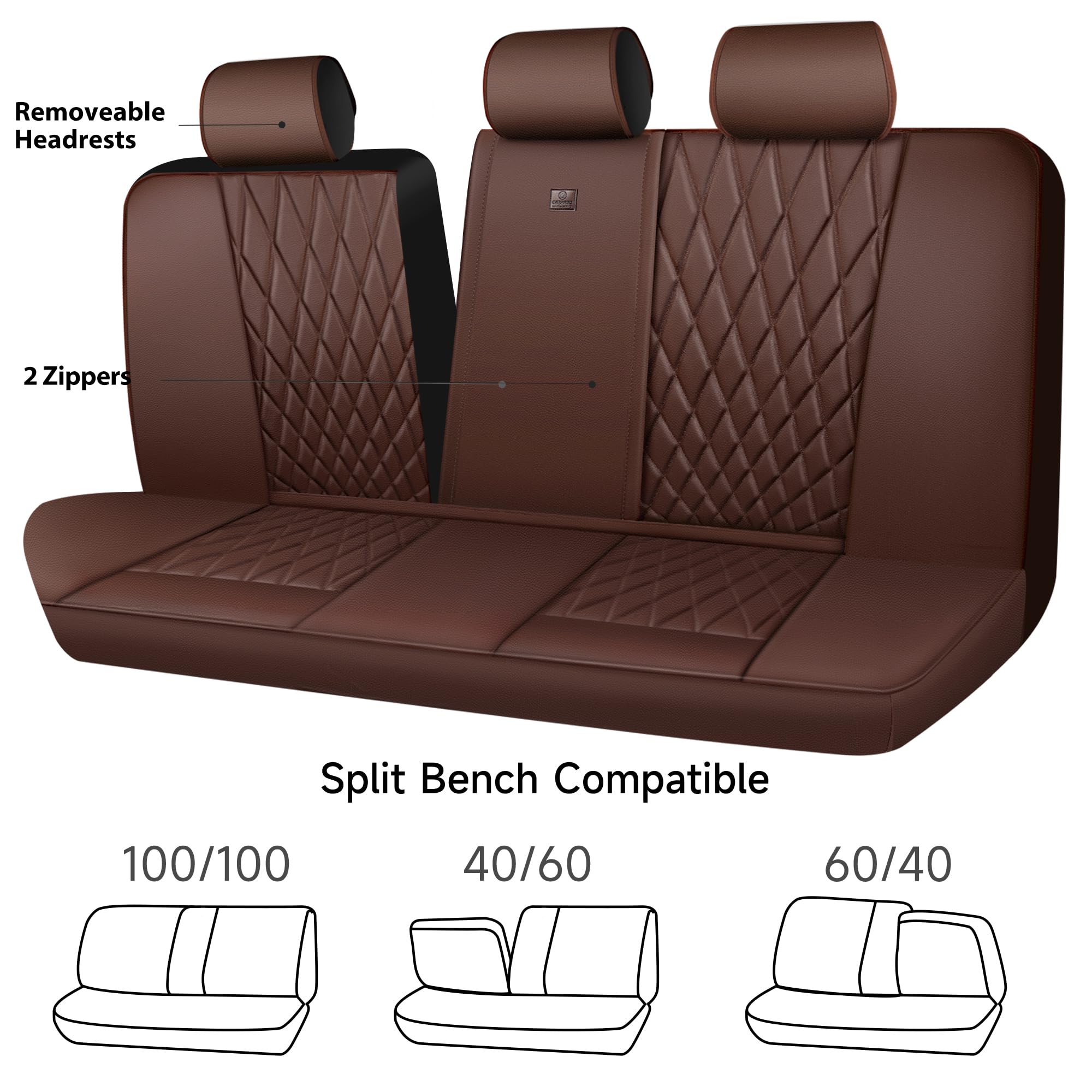Car Pass Piping Luxury Faux Leather Seat Covers Full Set, 5 Seats Anti-Slip Waterproof Seat Covers Compatible With Front Armrest