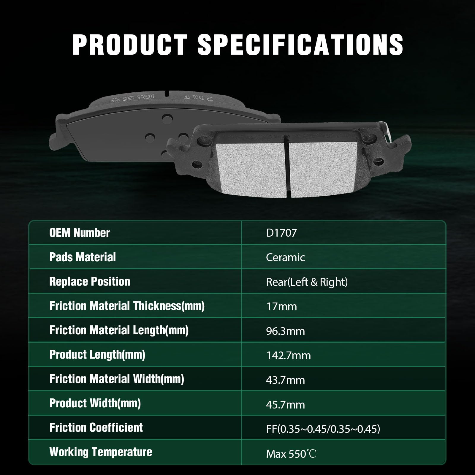 Automuto 4Pcs Rear Ceramic Disc Brake Pads Set D1707 For Cadillac Escalade Escalade Esv For Chevrolet Cheyenne Silverado 1500 Su