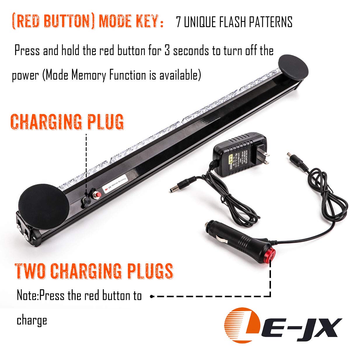 Le-Jx 24” Red/Blue Wireless Traffic Advisor Emergency Lights Bar Battery Led Strobe Warning Light Roof Top Hazard Flash With Magnetic Base Mount And 12V Rechargeable Plug ( 24 Leds)