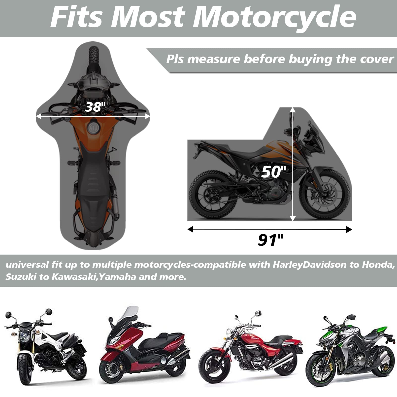 Xyzctem Motorcycle Cover - All Season Black Waterproof Outdoor Protection - Fit For 91 Inch Tour Bikes, Choppers And Cruisers -