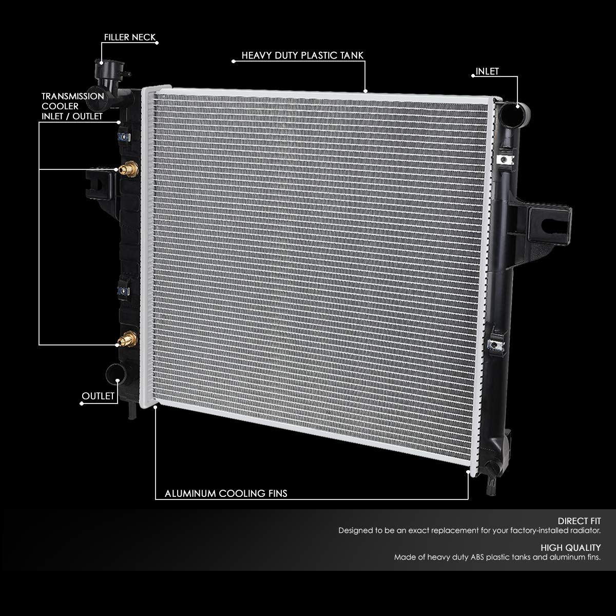 Dna Motoring Oem-Ra-2262 Aluminum Core Radiator Compatible With 99-04 Grand Cherokee 4.0 At,23-7/16'' W X 21-9/16'' H X 1'' D,1-
