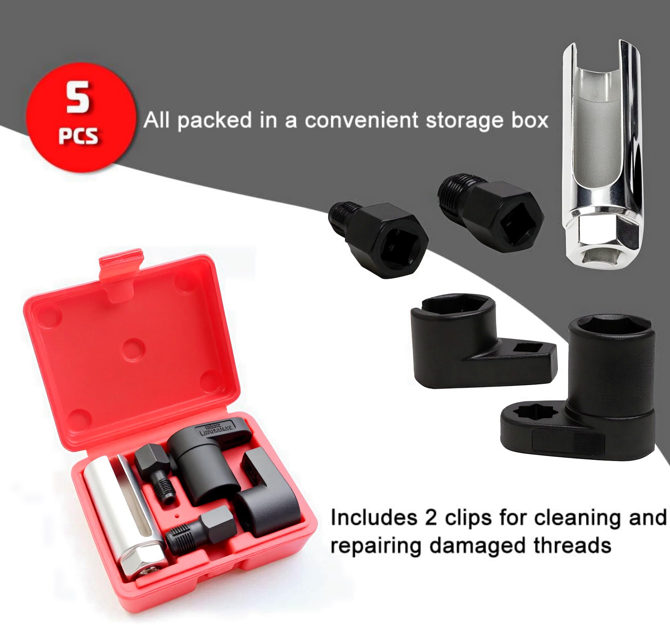 A Abigail 5 Pcs Automotive O2 Oxygen Sensor Socket Offset Wrench Remover Tool And Thread Chaser Tool