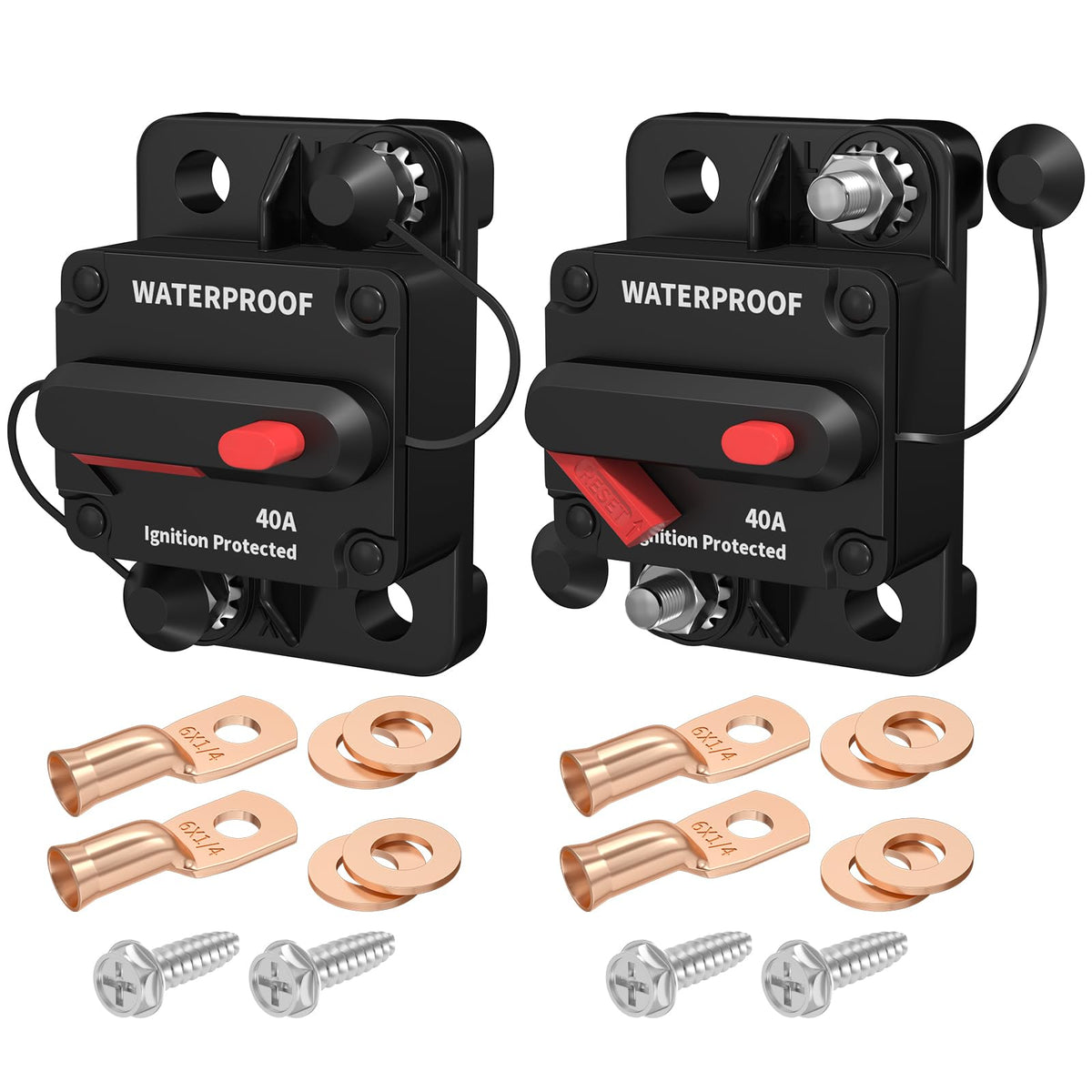 Daiertek 40 Amp Marine Circuit Breaker 12V Dc Waterproof Manual Reset 40A Inline Breaker Switch For Car Truck Rv Boat -2Pack