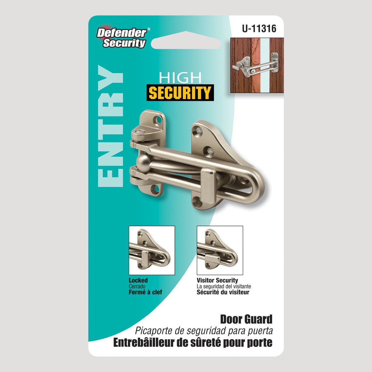 Prime-Line U 11316 Swing Bar Door Guard With High Security Auxiliary Lock, Satin WBHDWB071XJS8S4
