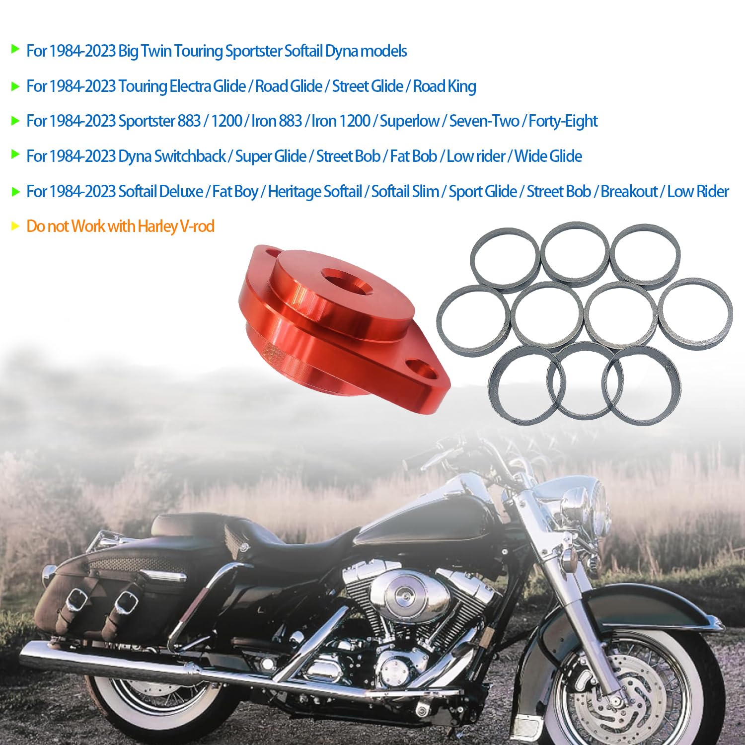 Biglknm 10Pcs Tapered Gaskets & 1Pcs Red Gaskets Seal Installer Tool For 1984-2023 Big Twin Touring Sportster Softail Dyna