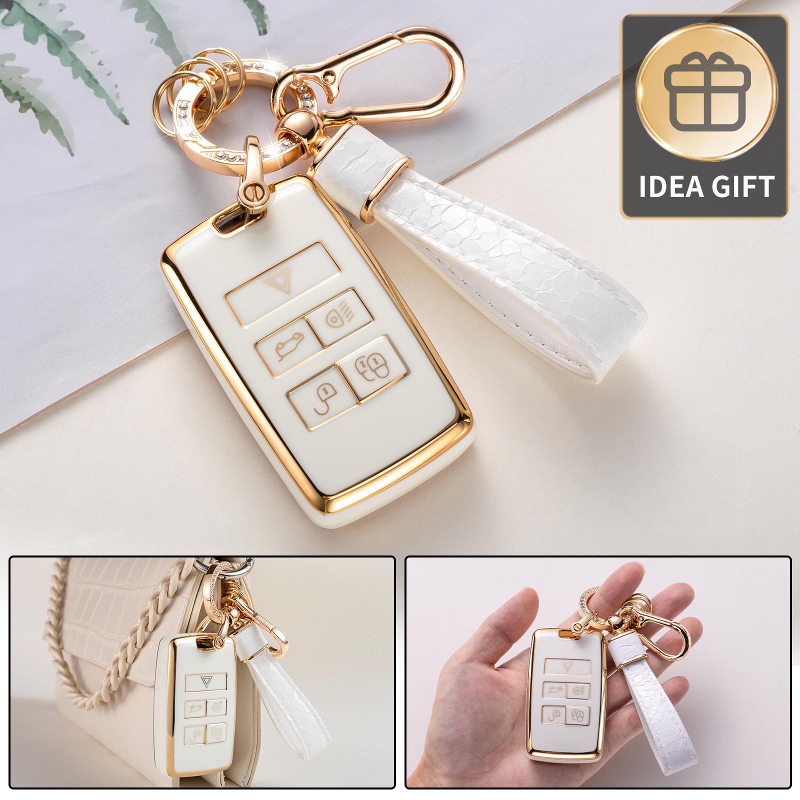 Cacarlike For Land Rover Key Fob Cover With Land Rover Keychain, Car Key Fob Case Compatible With Land Rover Range Rover Evoque